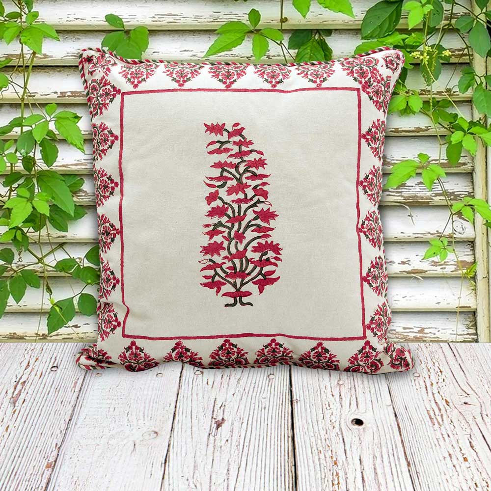 Ruh Hand Block Printed Ethnic Cushion Cover…