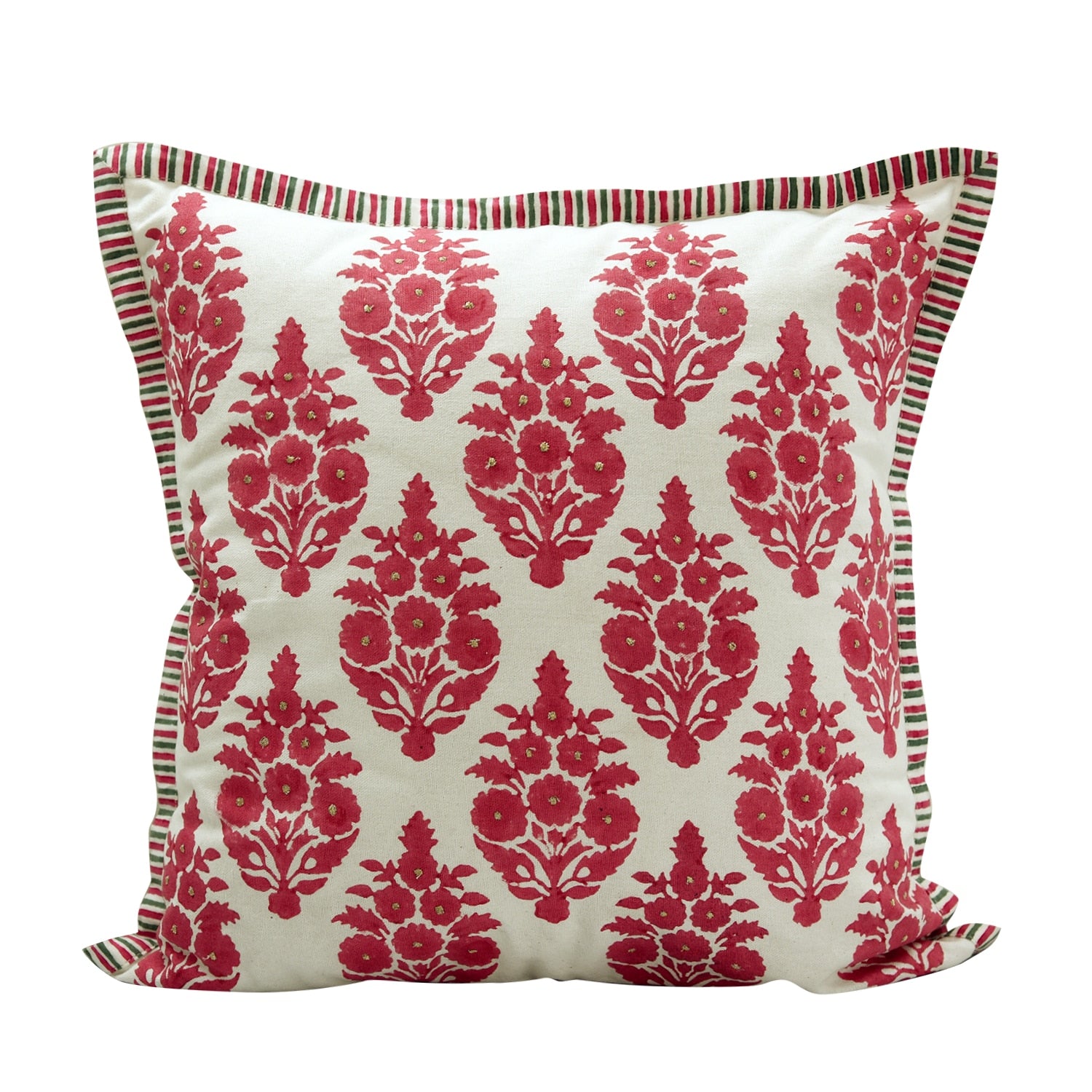 Butah Jaal Hand Block Print Cushion Cover 16"x16" Pink Floral Printed Pattern Cushion Case…