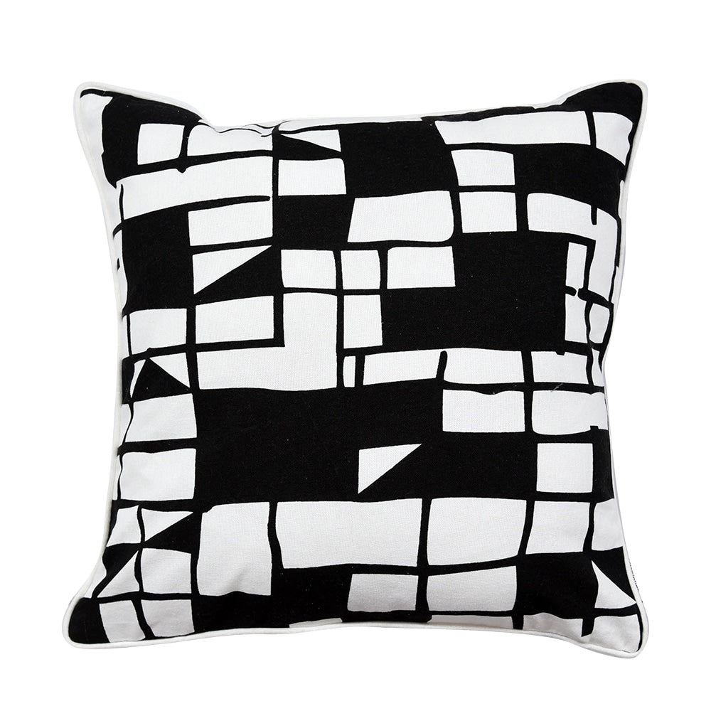 Black & White Cotton Cushion Cover 16x16 Screen Printed Geometric Cushion Pillowcase…