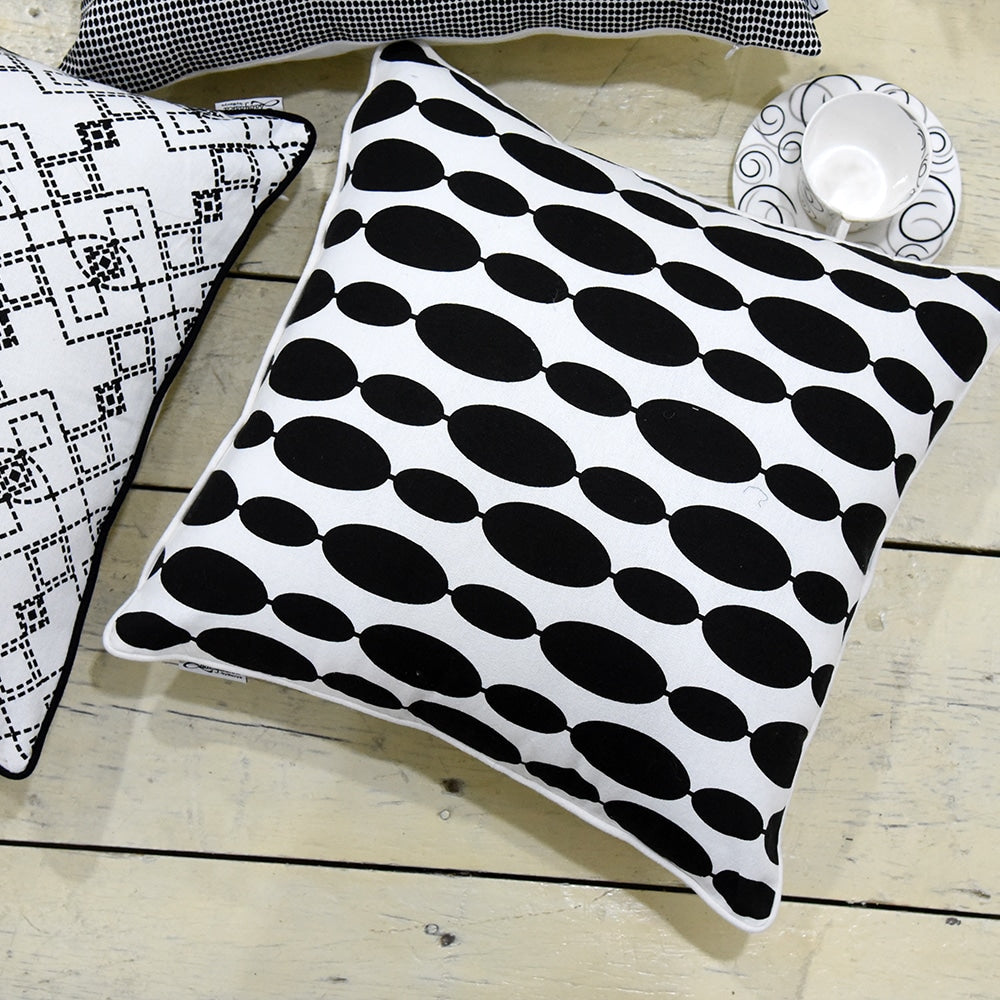 Black & White Geometric Cushion Cover 16x16 Designer Cushion Cases for Drawing Room, Bedroom, Outdoor, Patio, Office…