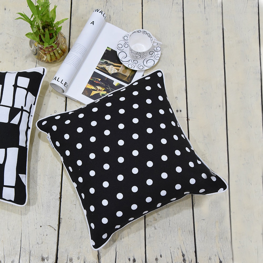 Black & White Polka Dot Cushion Cover (16"X16") Geometric Cotton Cushion Cover…