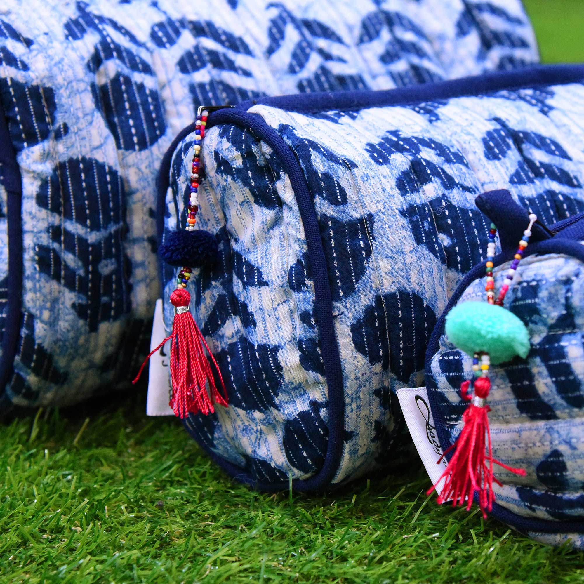 Handmade Block Print Coins & Purse Cosmetic Jewelry Pouches Set of 3