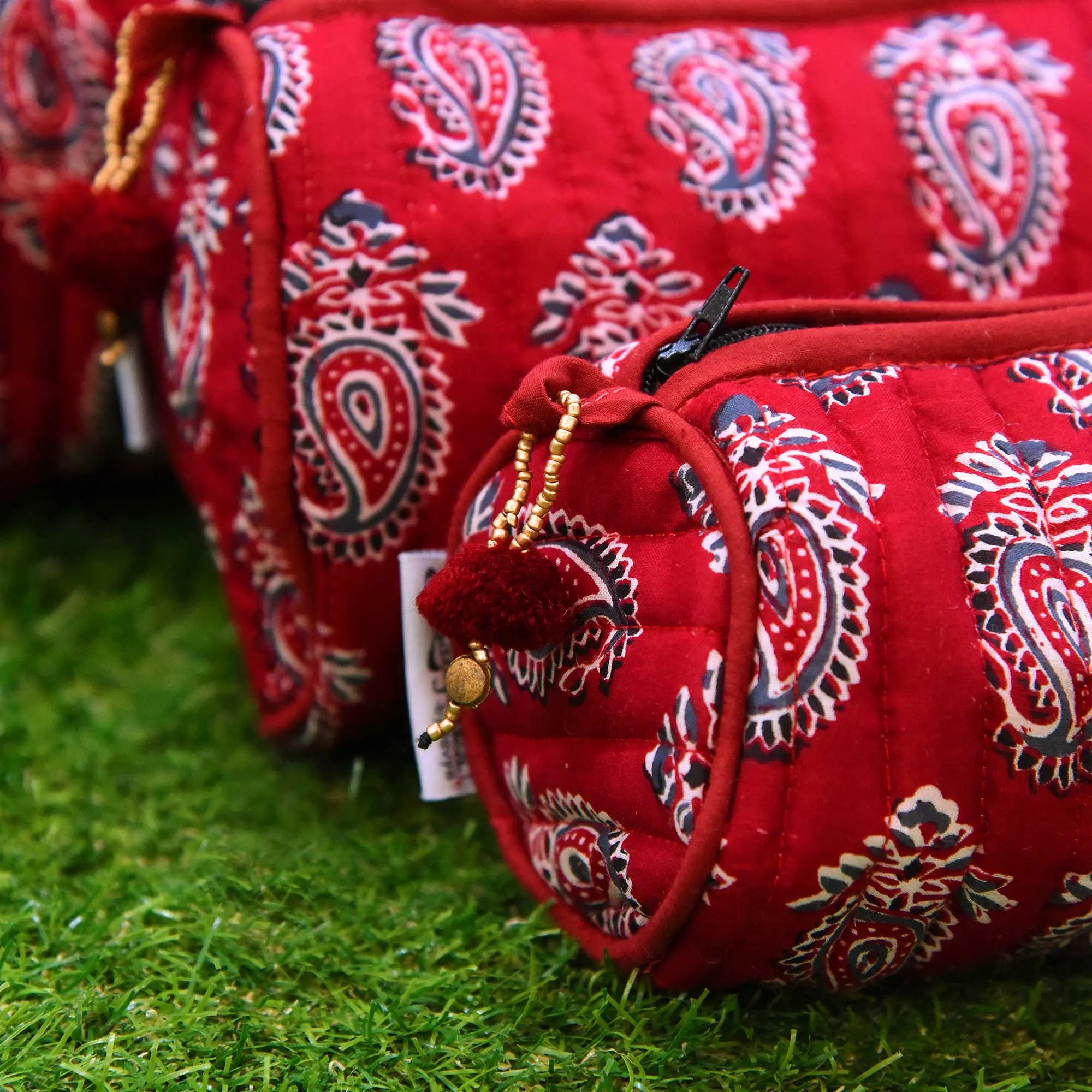 Handmade Block Printed Pouches for Cosmetic Travel Jewelry Pen Pouch Set of 3 Combo Pack
