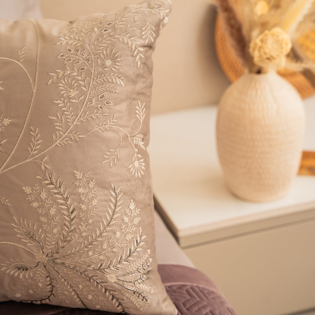 Decorative Dandelion Silver Velvet Cushion Cover 16x16