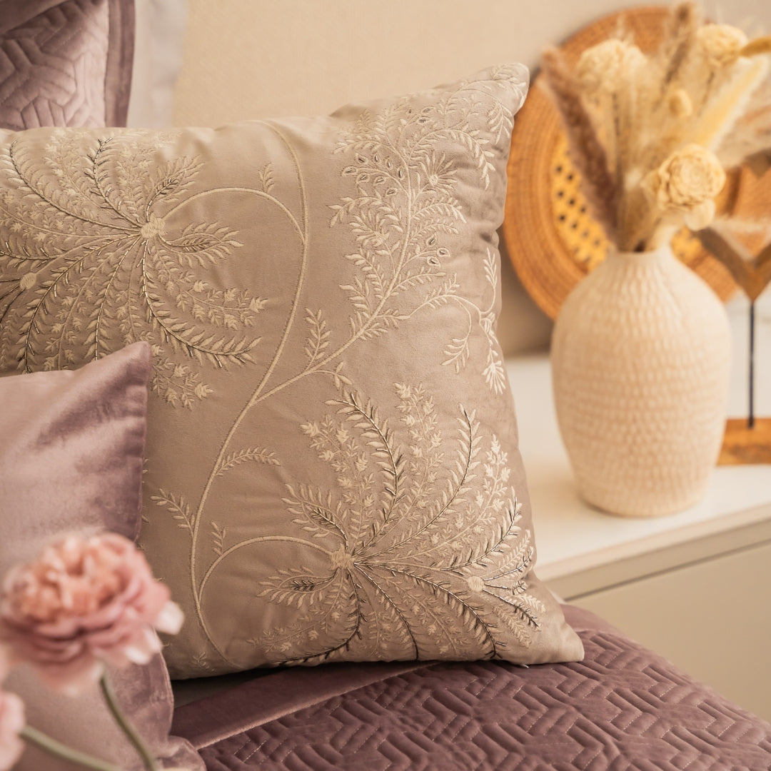 Decorative Dandelion Silver Velvet Cushion Cover 16x16