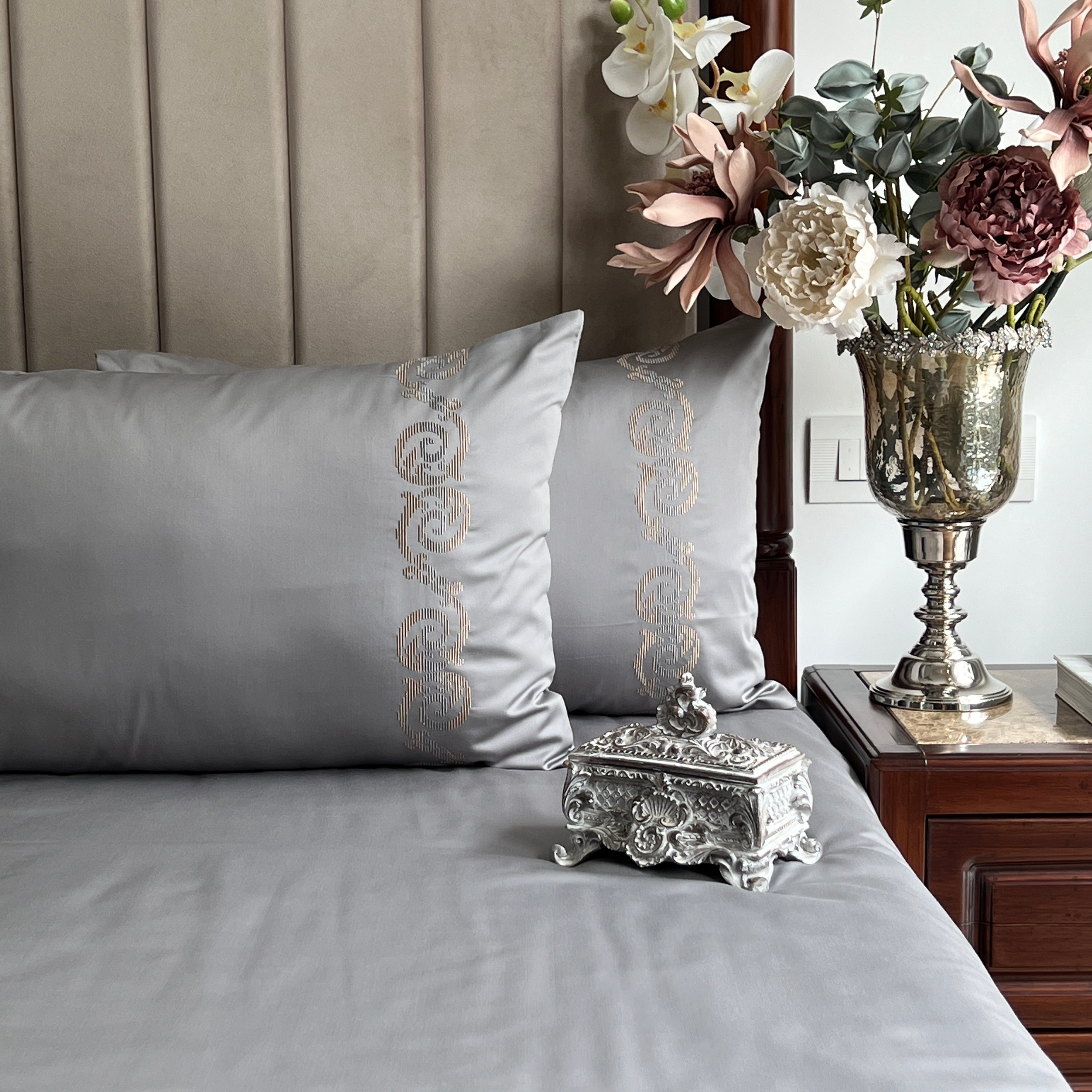 600TC Cotton Diana Steel Grey Beyond Bedsheet Set