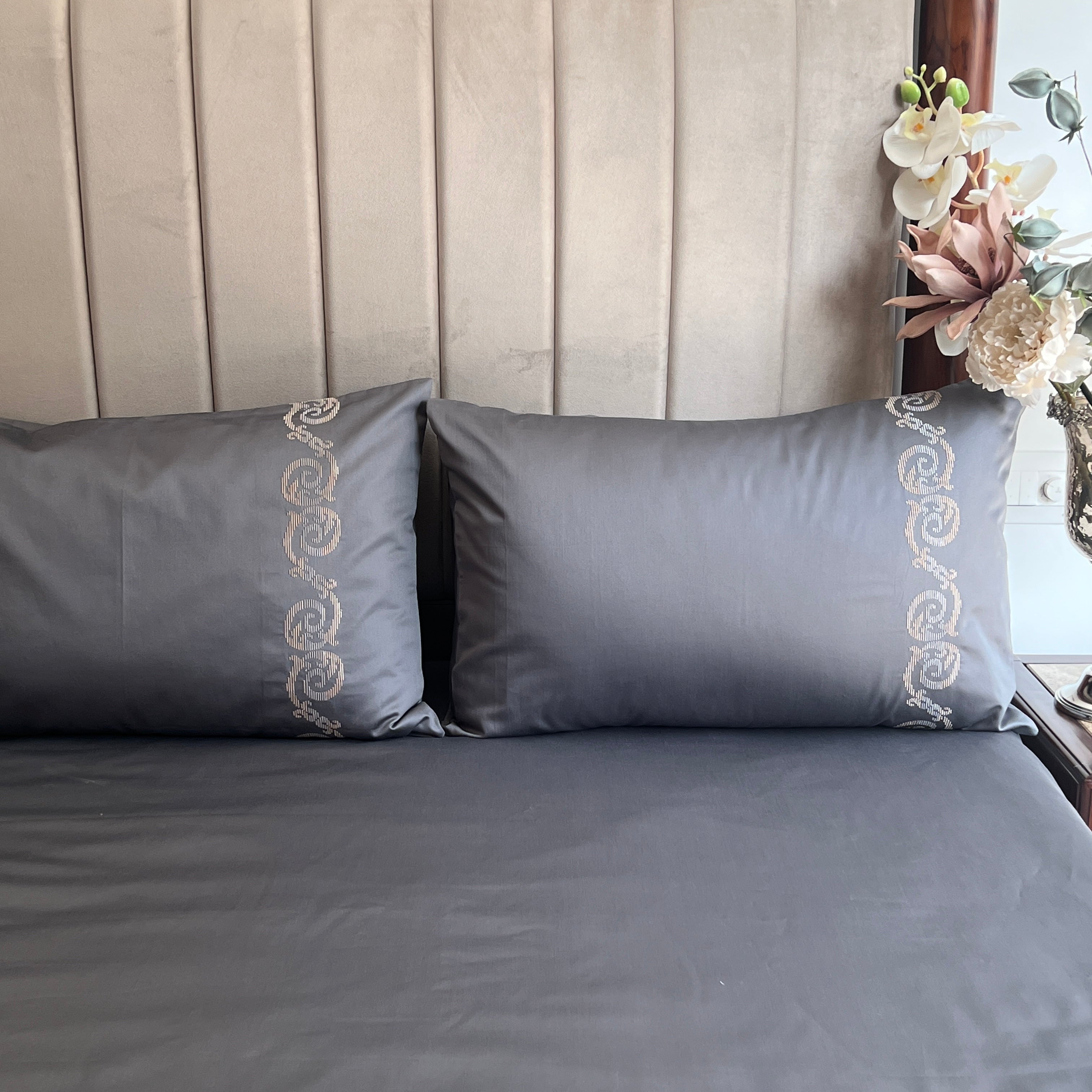 600TC Cotton Diana Titanium Grey Beyond Bedsheet Set