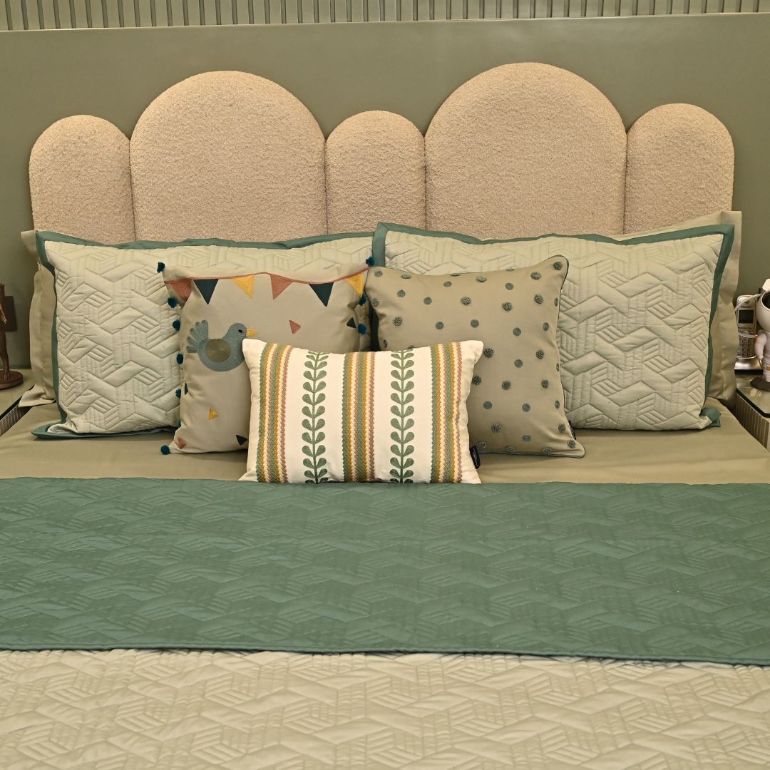 Quilted Sage Green and Turquoise Camille Reversible Bedspread