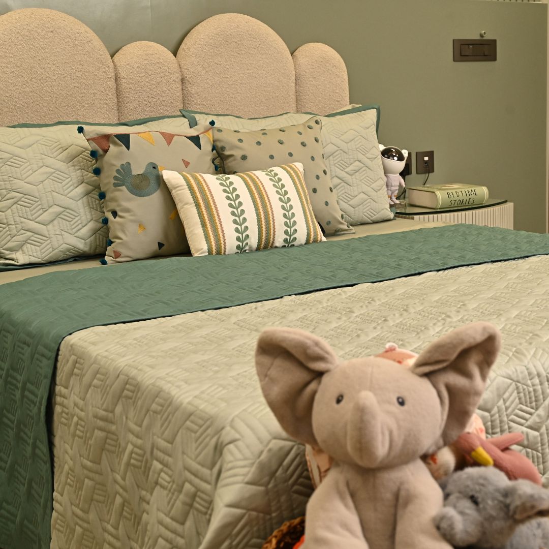 Quilted Sage Green and Turquoise Camille Reversible Bedspread