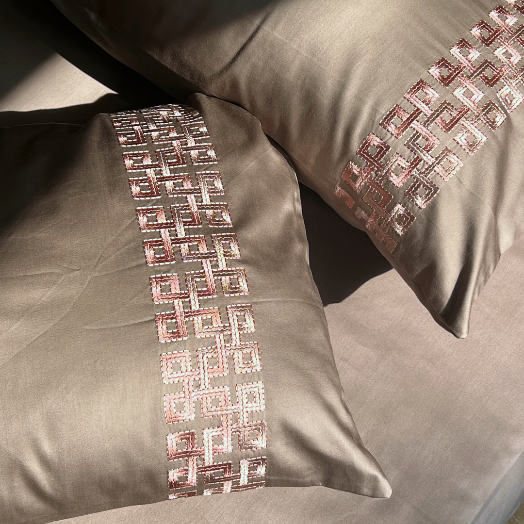 Evara Taupe Embroidered Pillow Covers (Set of 2)