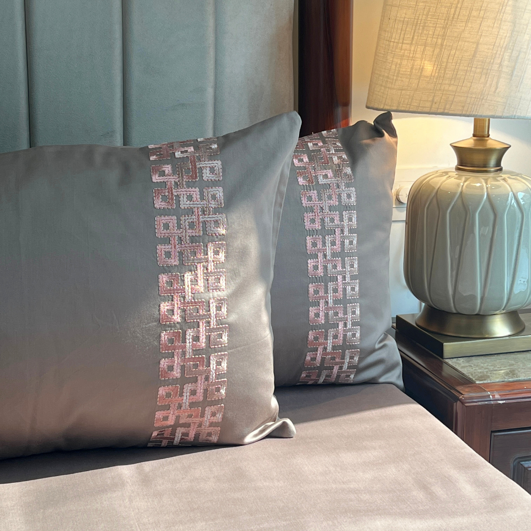 Evara Taupe Embroidered Pillow Covers (Set of 2)