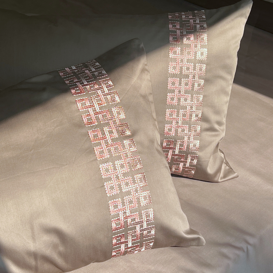 Evara Taupe Embroidered Pillow Covers (Set of 2)