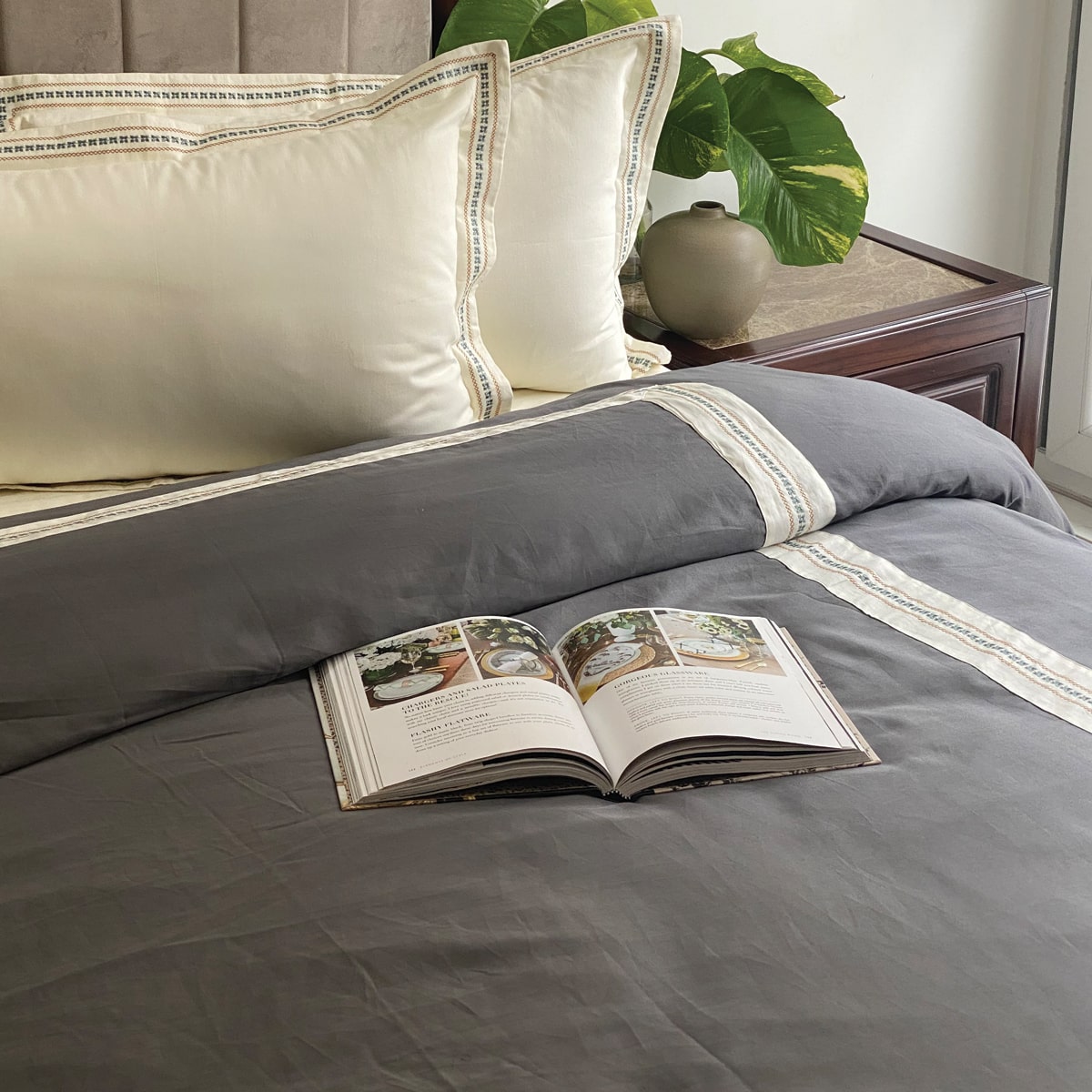 Floret Ivory and Dark Grey Dreams Duvet Cover Set