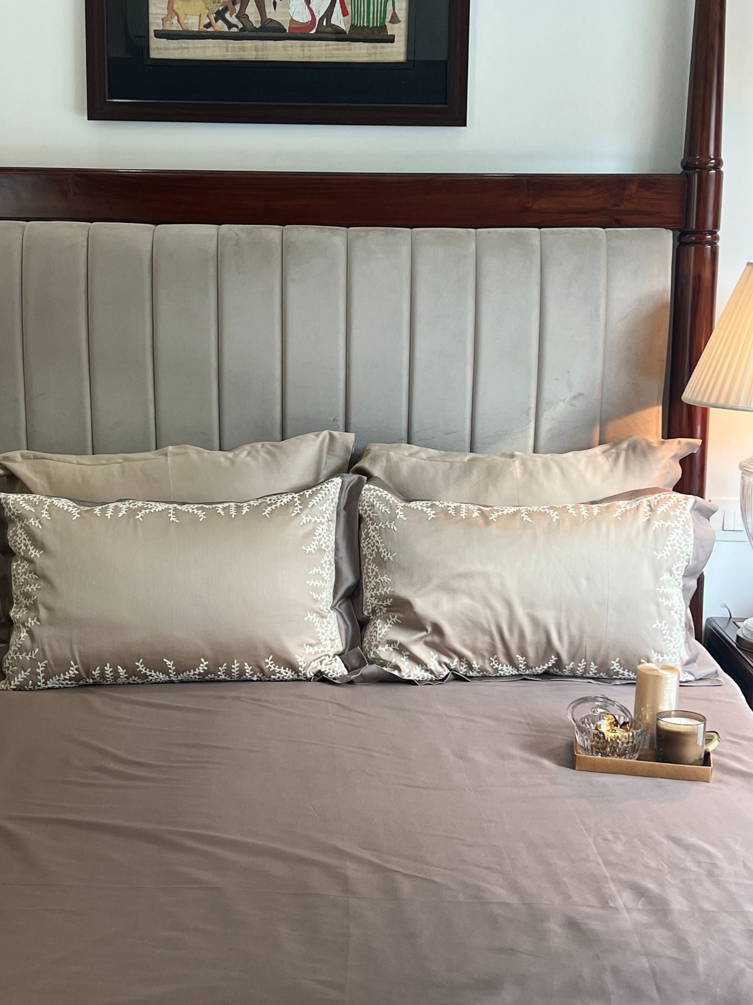 Faith Sand Taupe Desire Cotton Bedsheet Set (5 PC Set)