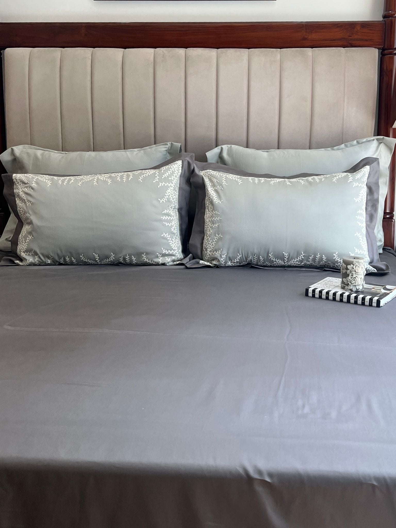 Faith Sage Green Elephant Grey Desire Cotton Bedsheet Set (5 PC Set)