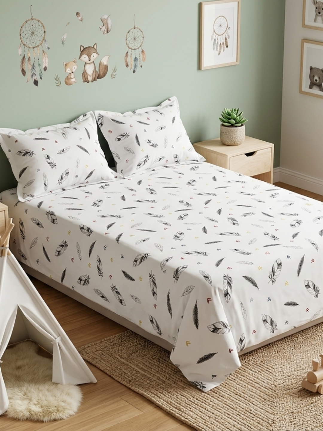Feathertouch Ivory Printed Cotton Bedsheet Set