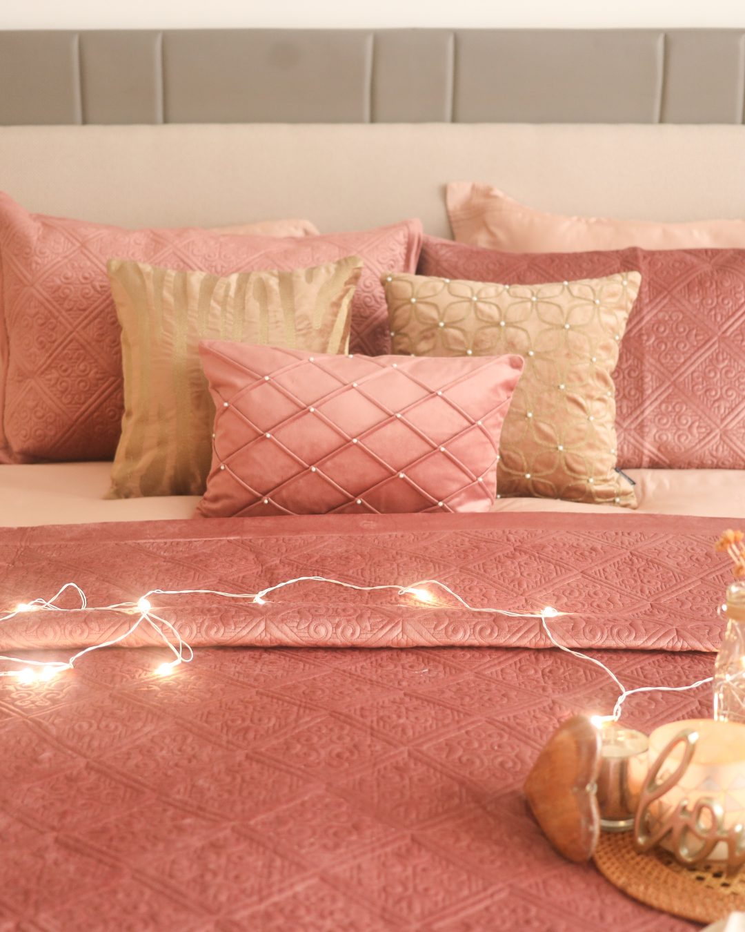 Fiona Blush Velvet Bedspread Set