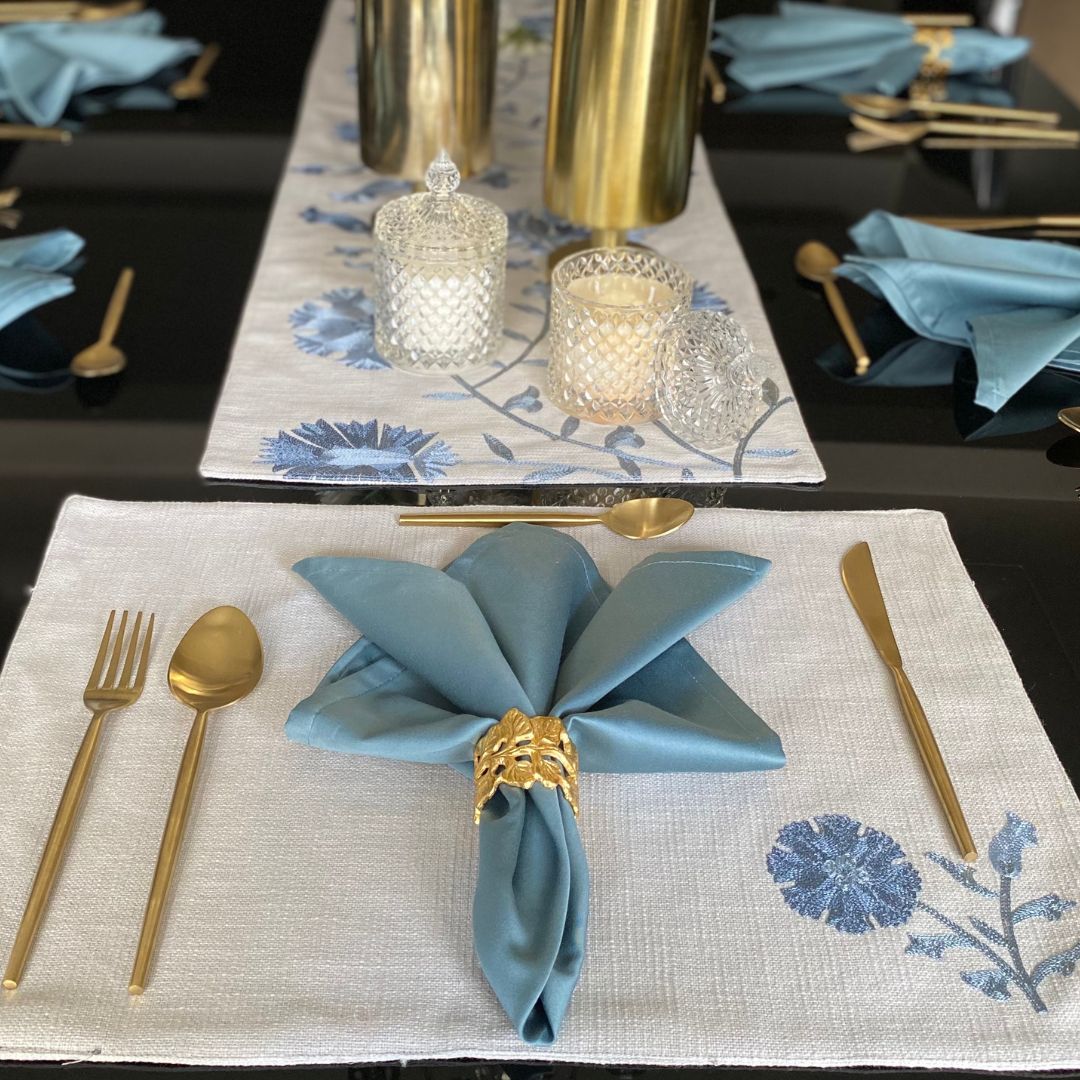 Floral Grey Table Linen - Set of 2 Placemats & 2 Napkins
