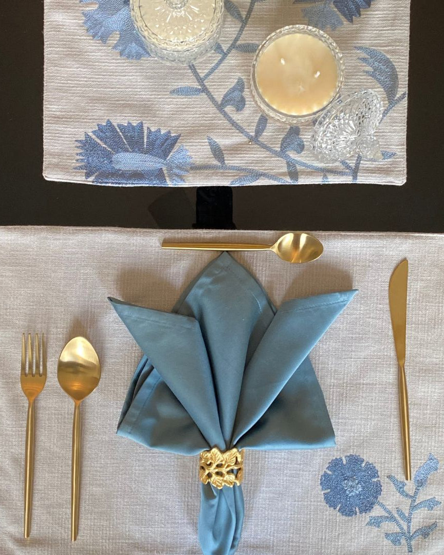 Floral Grey Table Linen - Set of 2 Placemats & 2 Napkins