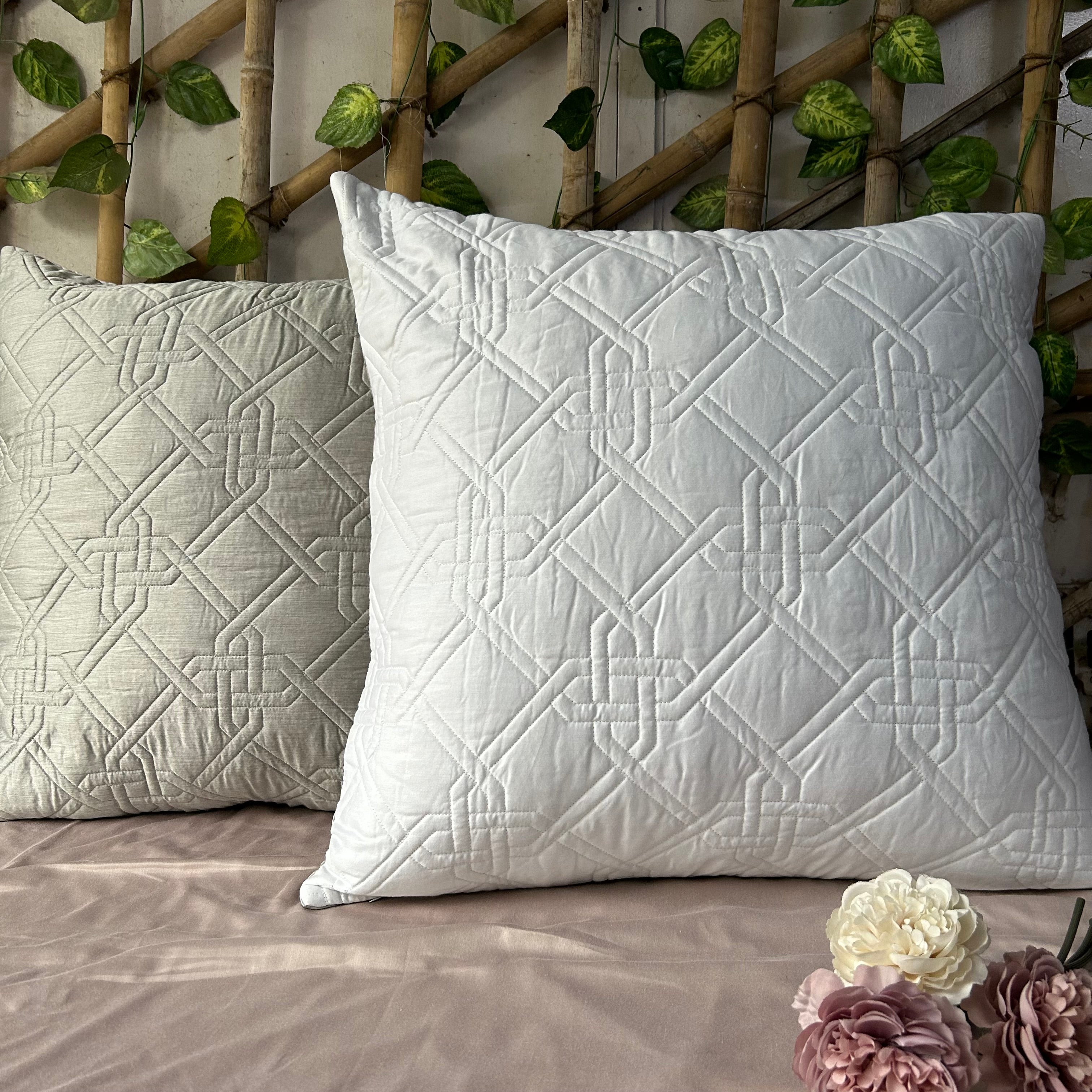 Gizmo Chambray Grey and Ivory Quilted Reversible Cotton Rich Euro Sham