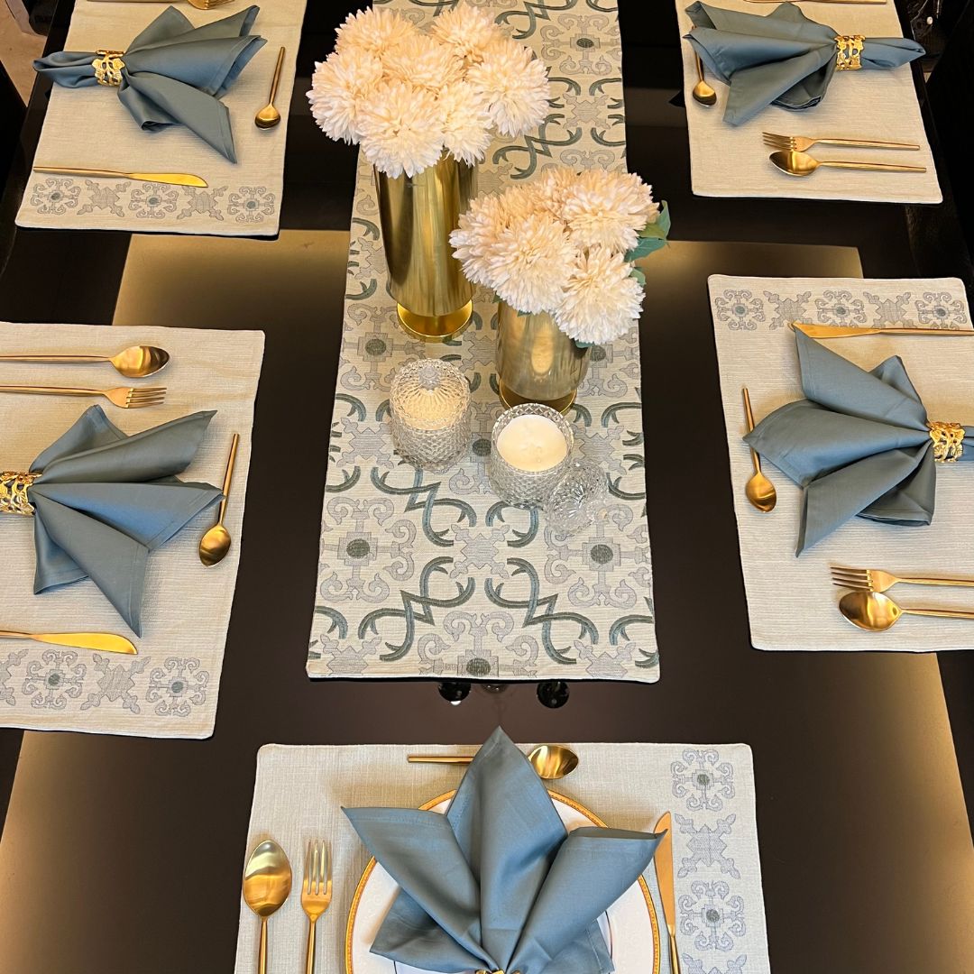 Geo Sage Green Table Linen Set (13 PC Set)