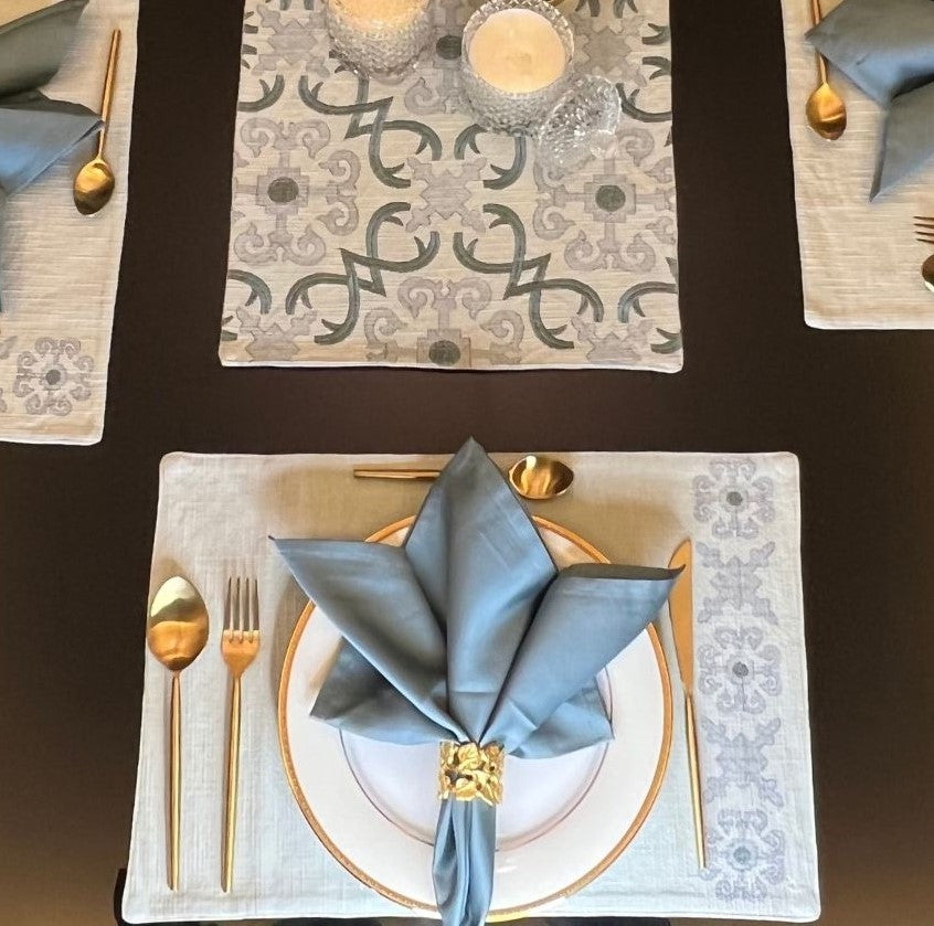Geo Sage Green Table Linen - Set of 2 Placemats & 2 Napkins