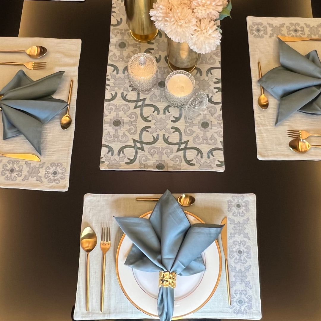 Geo Sage Green Table Linen Set (13 PC Set)