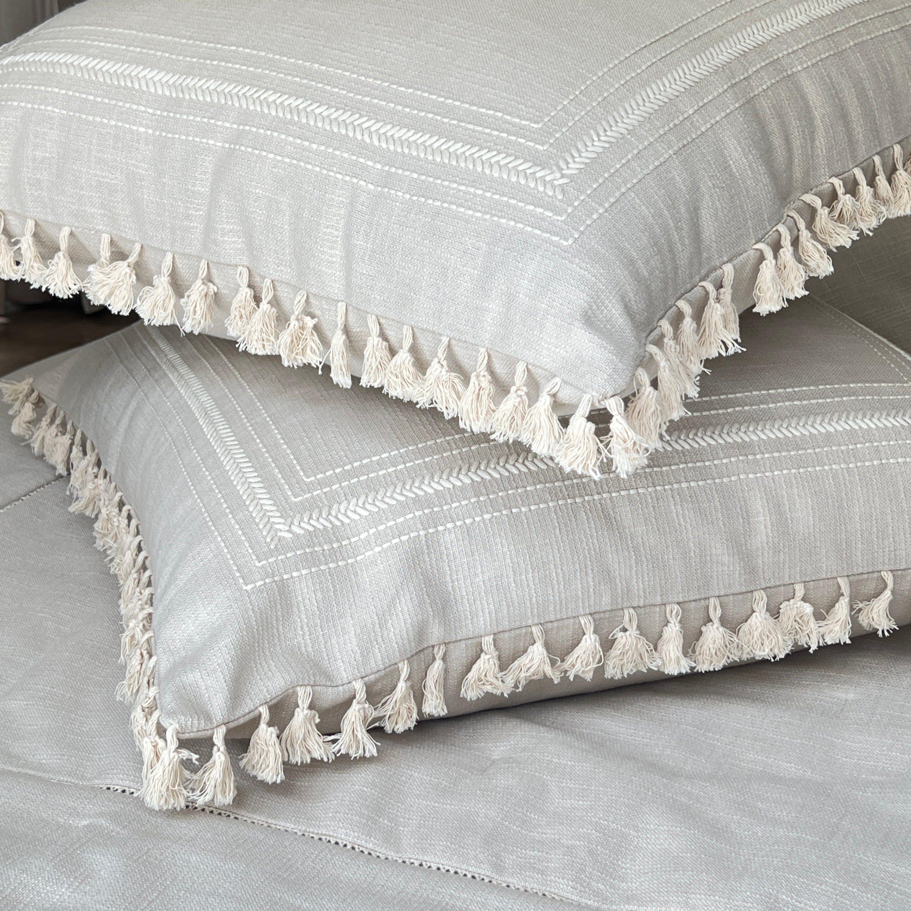 Heritage Grey Embroidered Cotton Slub Euro Sham