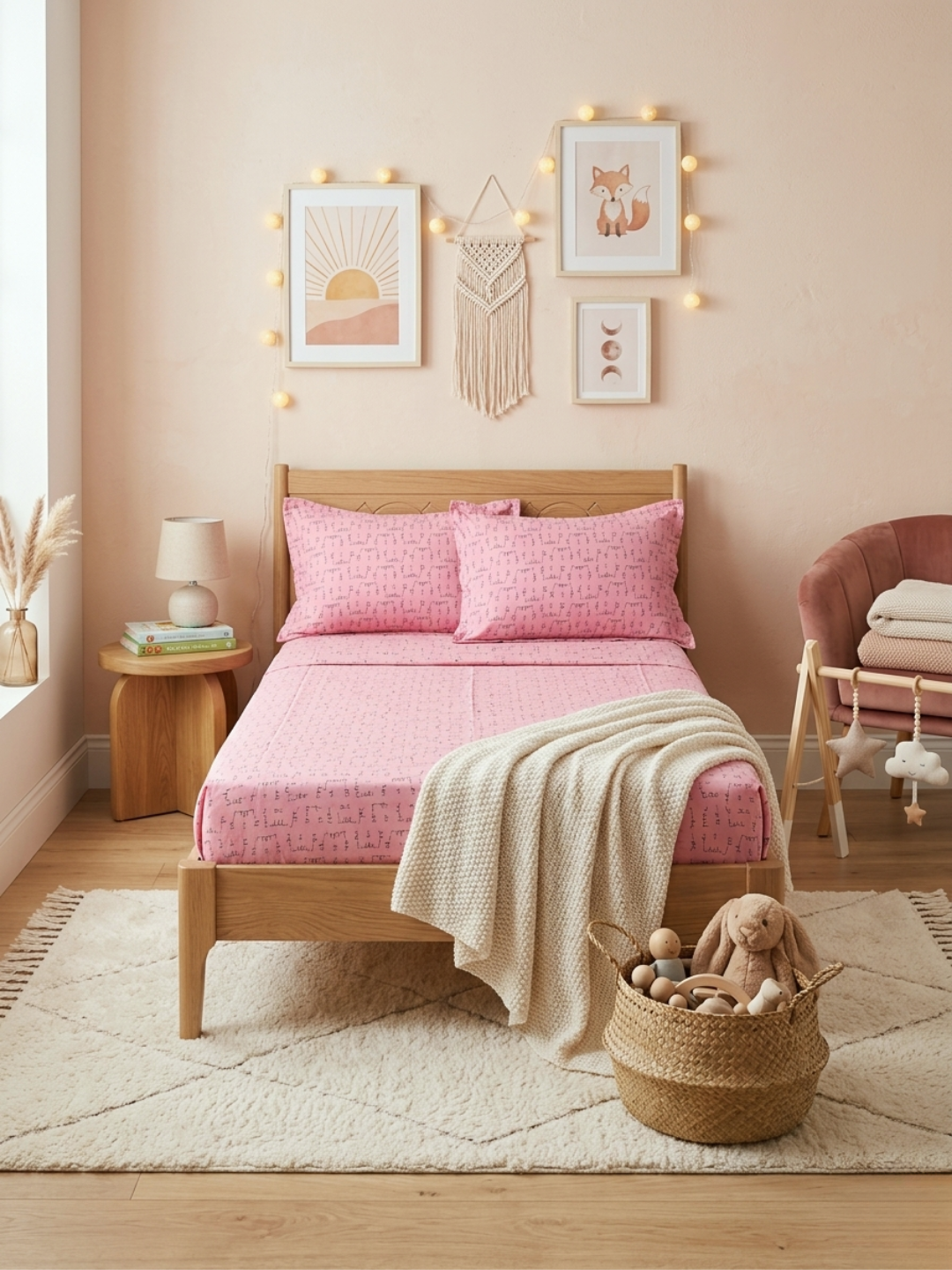 Hello Kitty Pink Printed Cotton Kids Bedsheet Set