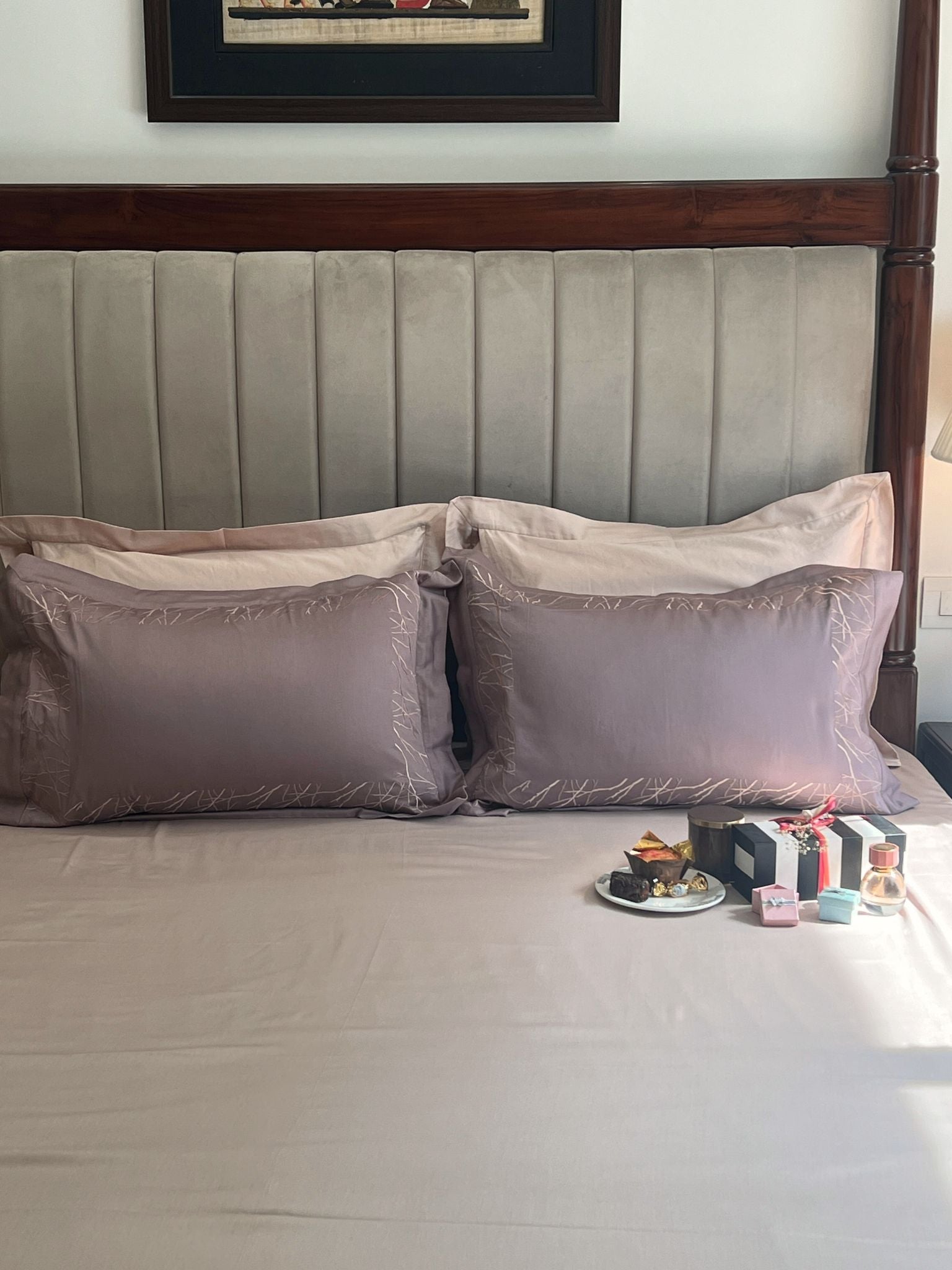 Hope Old Rose Buff Desire Cotton Bedsheet Set (5 PC Set)