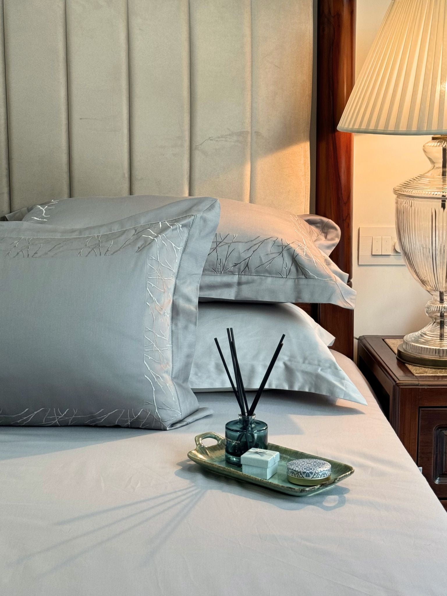 Hope Slate Pearl Grey Desire Cotton Bedsheet Set (5 PC Set)