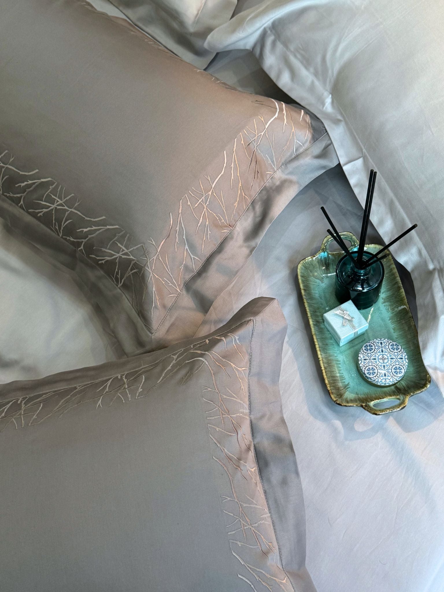 Hope Slate Pearl Grey Desire Cotton Bedsheet Set (5 PC Set)