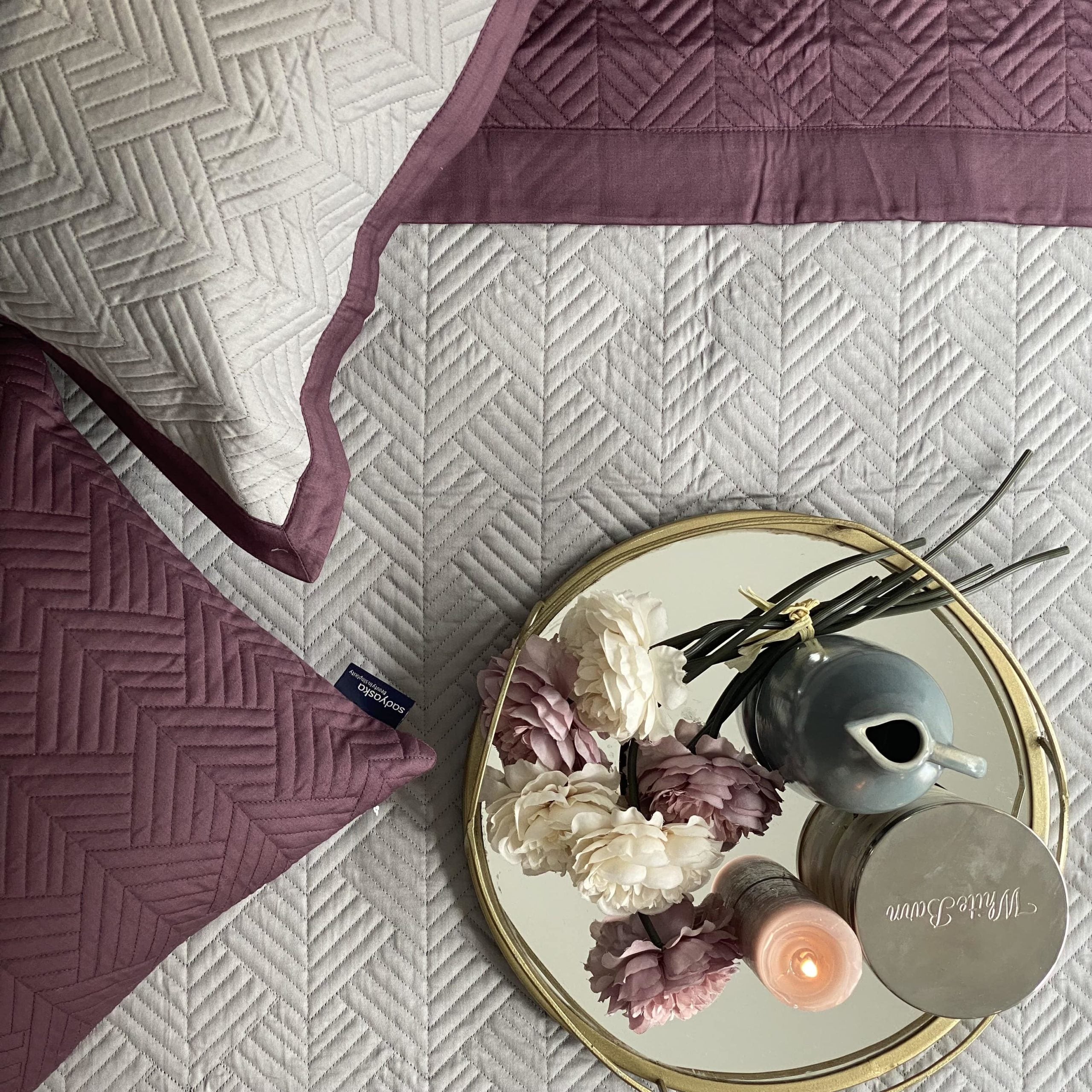 Sandstone Grey and Mauve Vector Reversible Bedspread