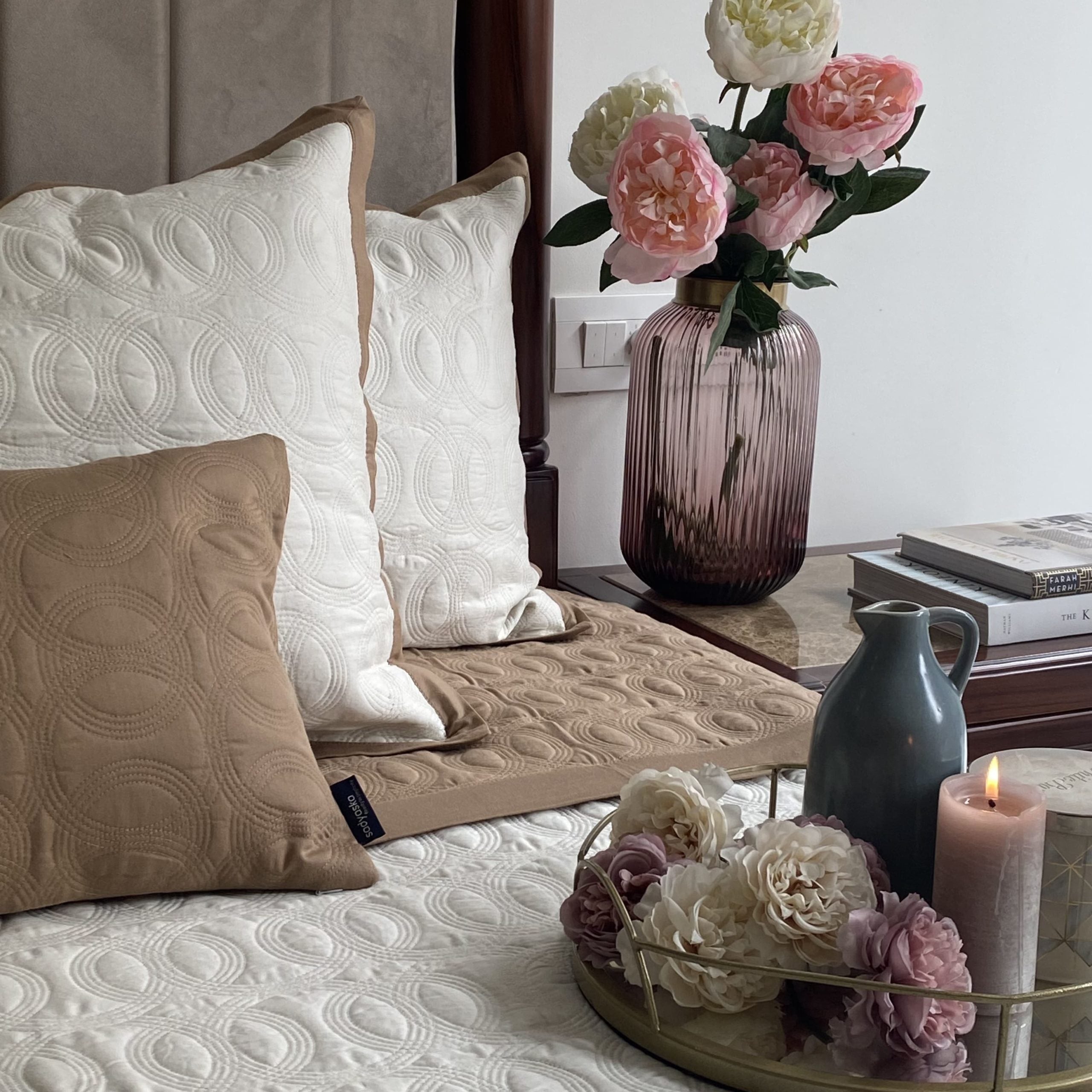 Hazel Beige and Ivory Spiral Reversible Bedspread