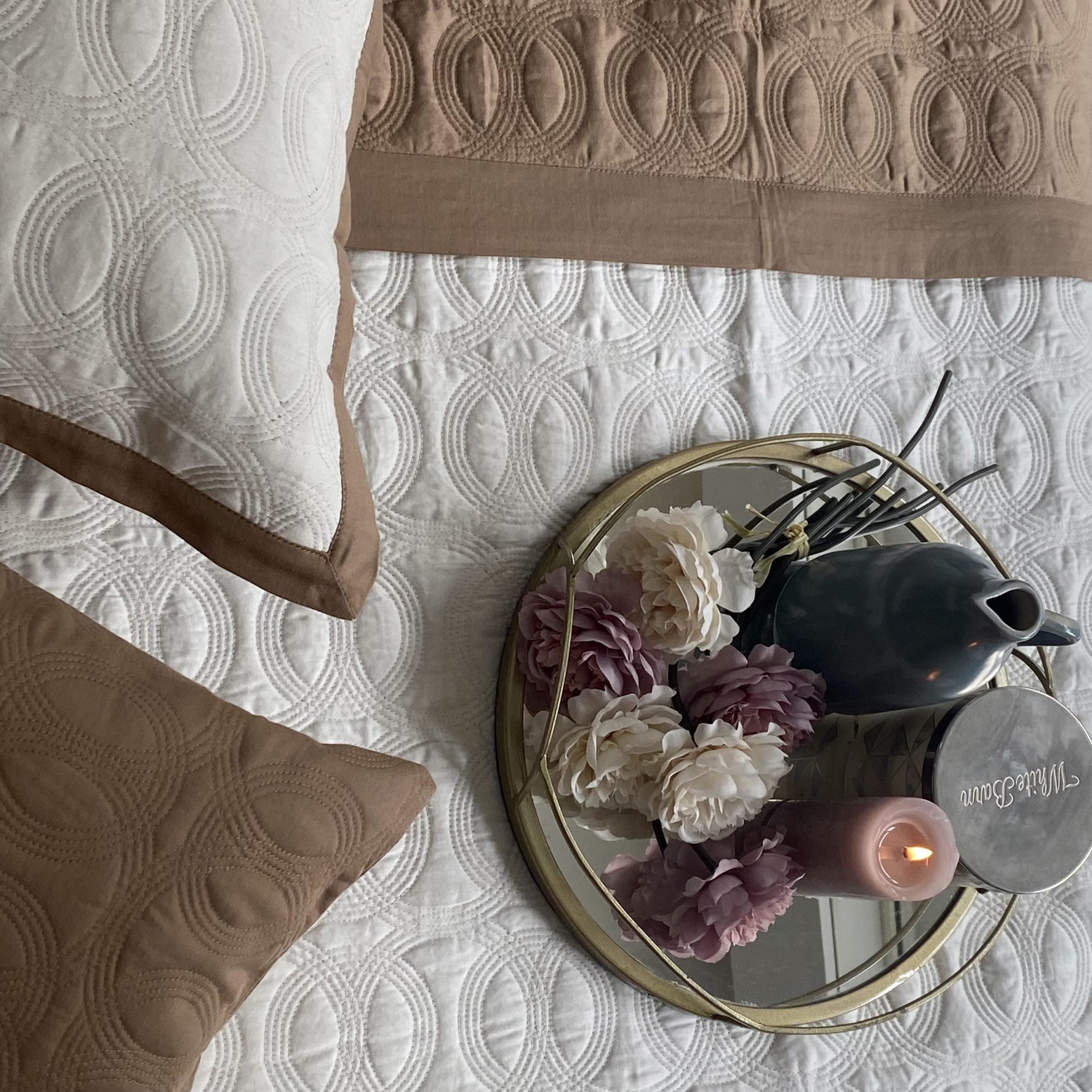 Hazel Beige and Ivory Spiral Reversible Bedspread
