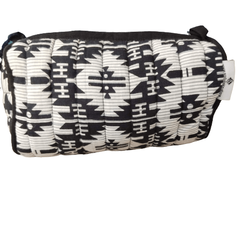 Black and White Cotton Quilted Wedding Jewelry Pouch / Cosmetic / Make Up Case Multifunction Storage