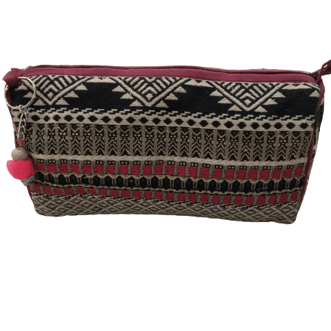 Black and Maroon Cotton Large Size Woven Wedding Jewelry Pouch / Cosmetic / Make Up Case Multifunction Storage