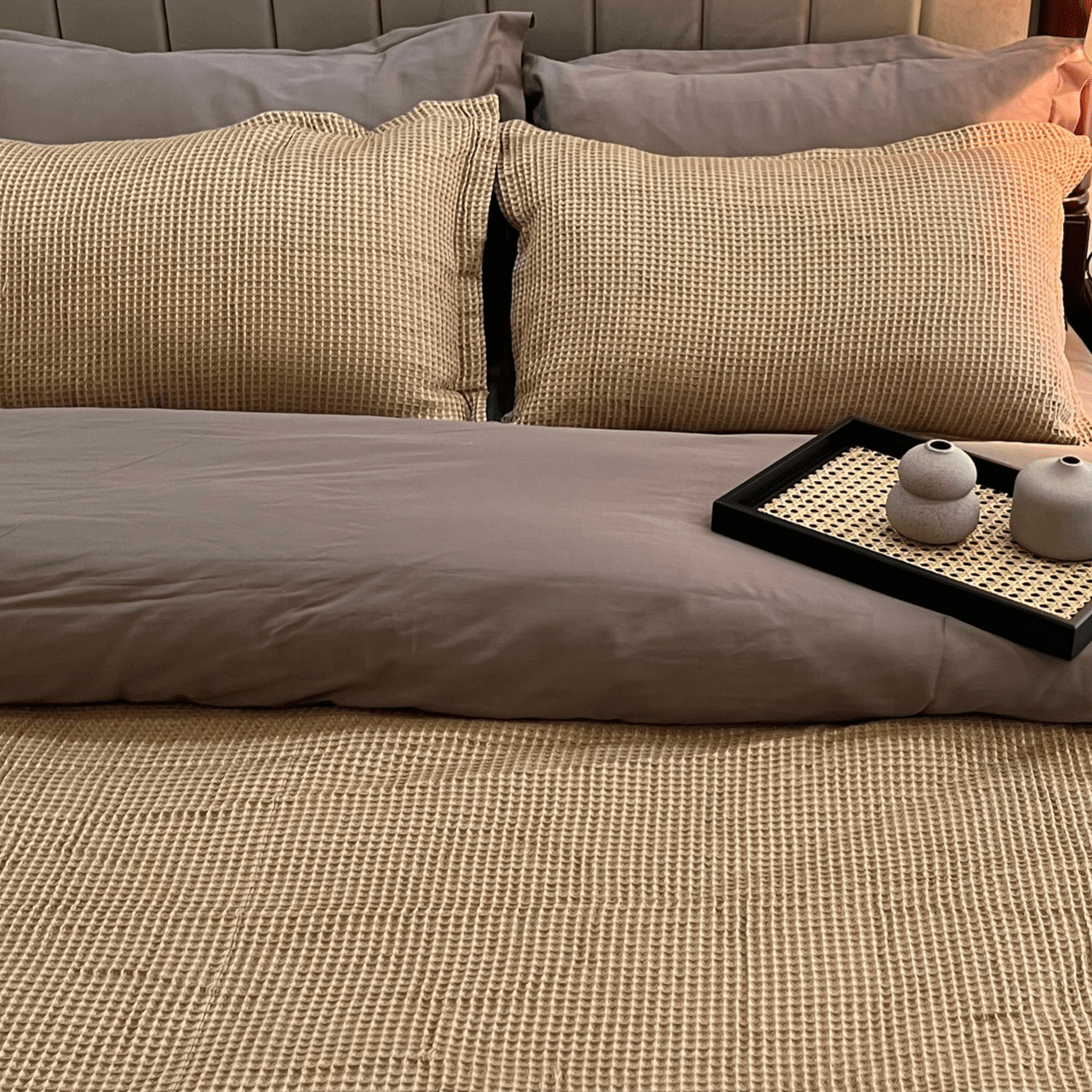 Honeycomb Mocha Woven Duvet Cover Set