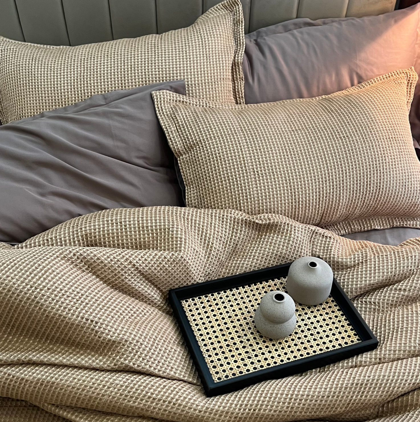 Honeycomb Mocha Woven Duvet Cover Set