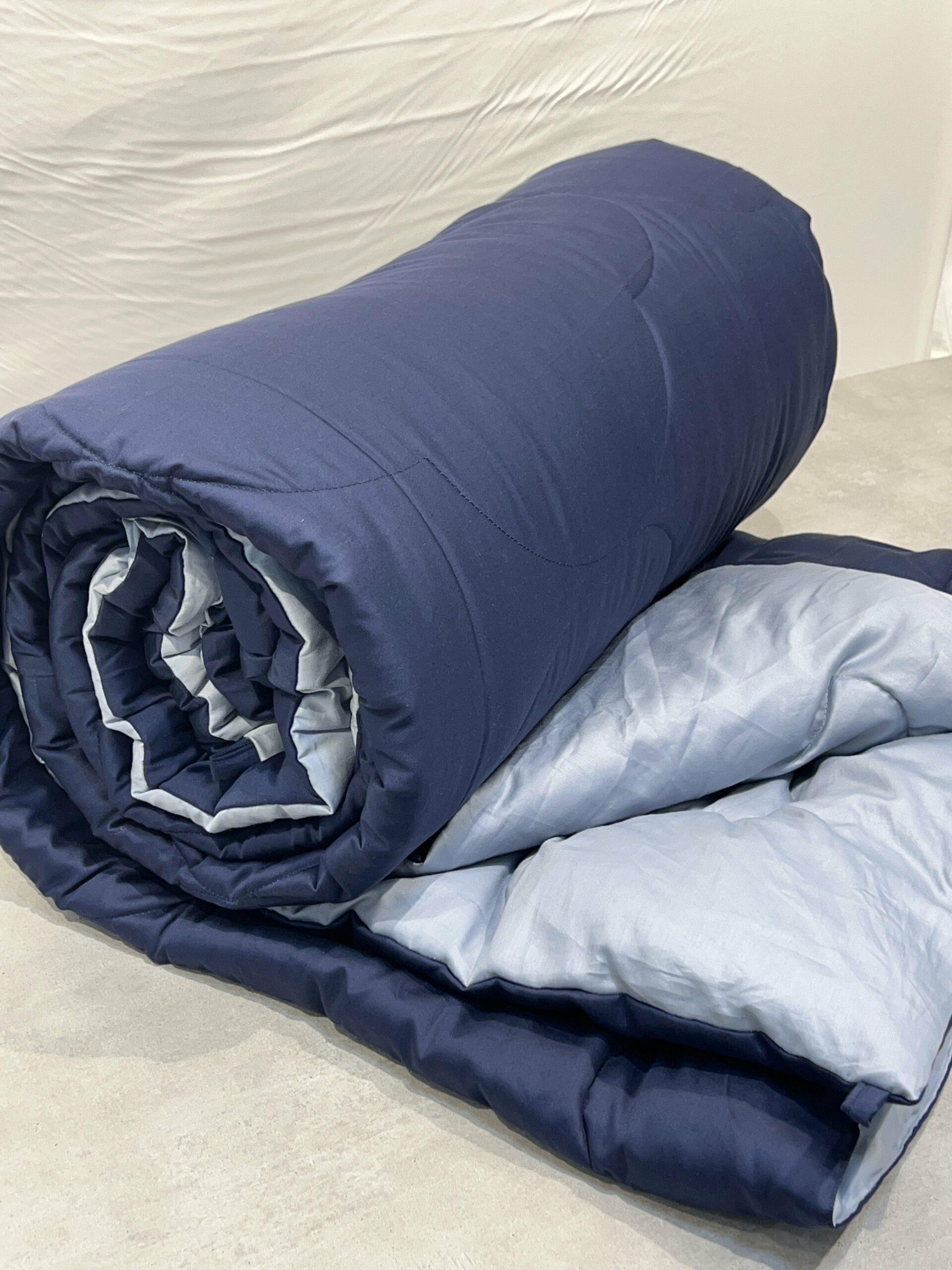 Smoke Blue and Navy 300TC Cotton Reversible Downfill Quilt