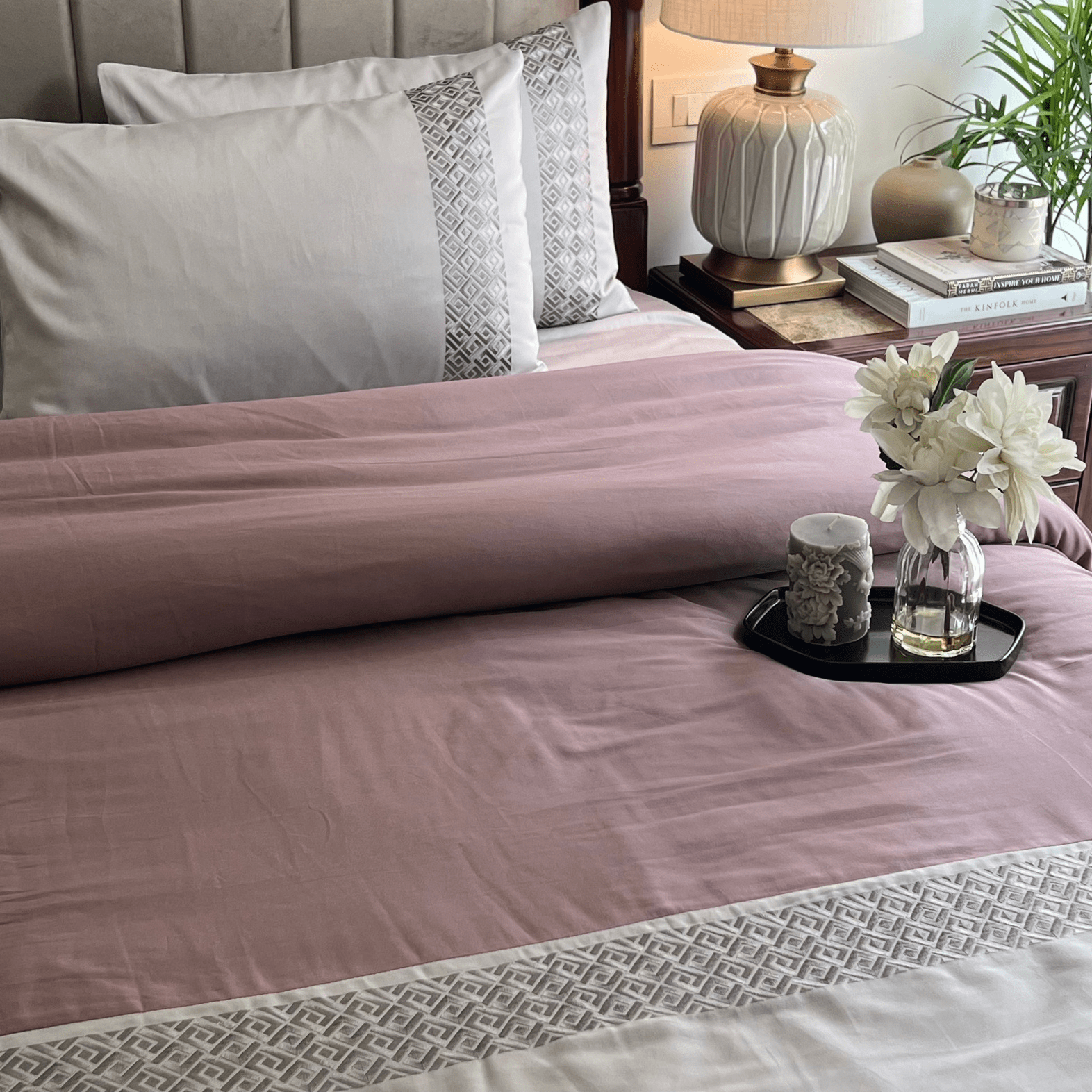 Squarish Pearl Grey Old Rose Dreams Duvet Cover