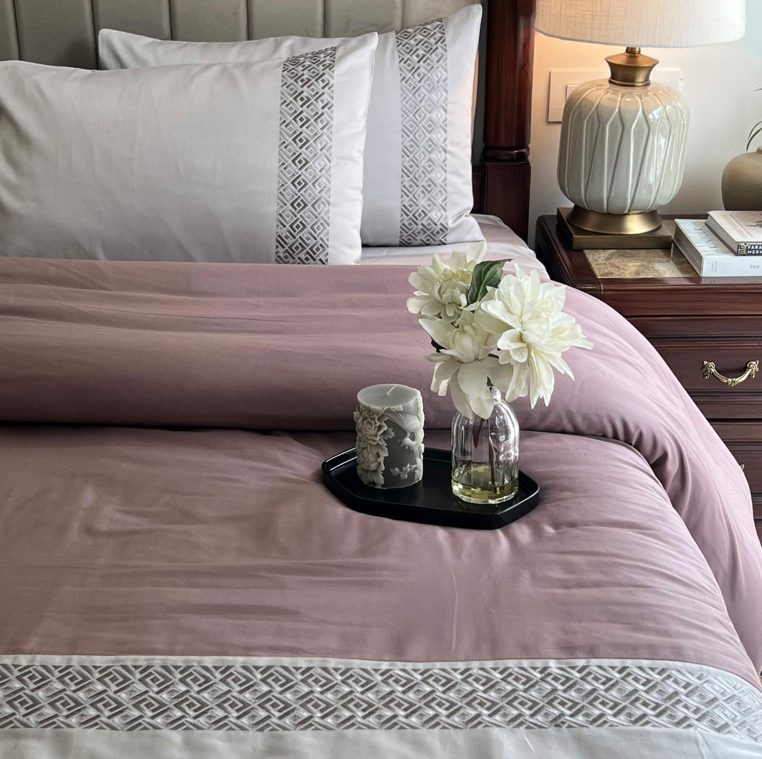 Squarish Pearl Grey Old Rose Dreams Duvet Cover Set