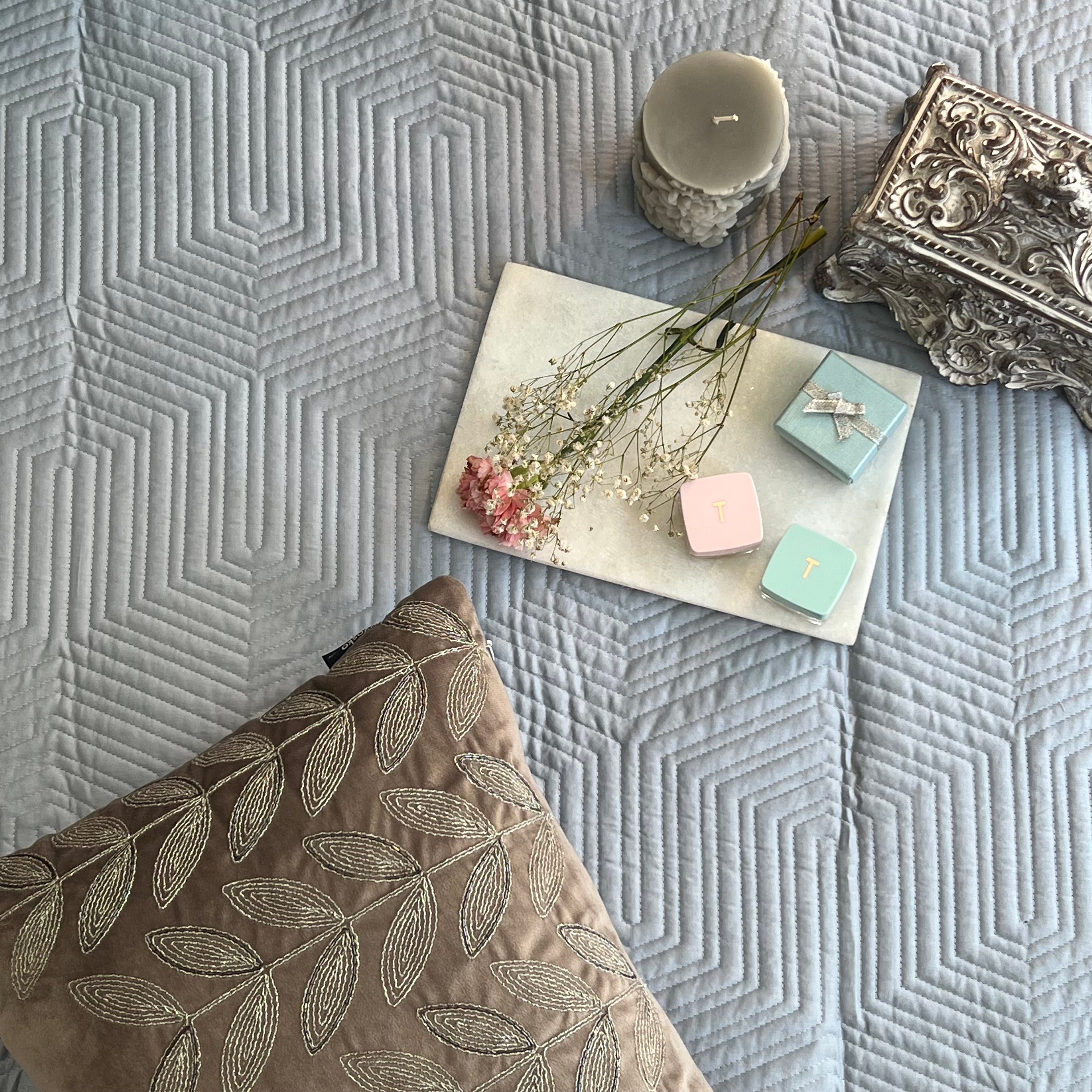 Smoke Blue and Grey Mosaic Cotton Trousseau Set (13 PC Set)