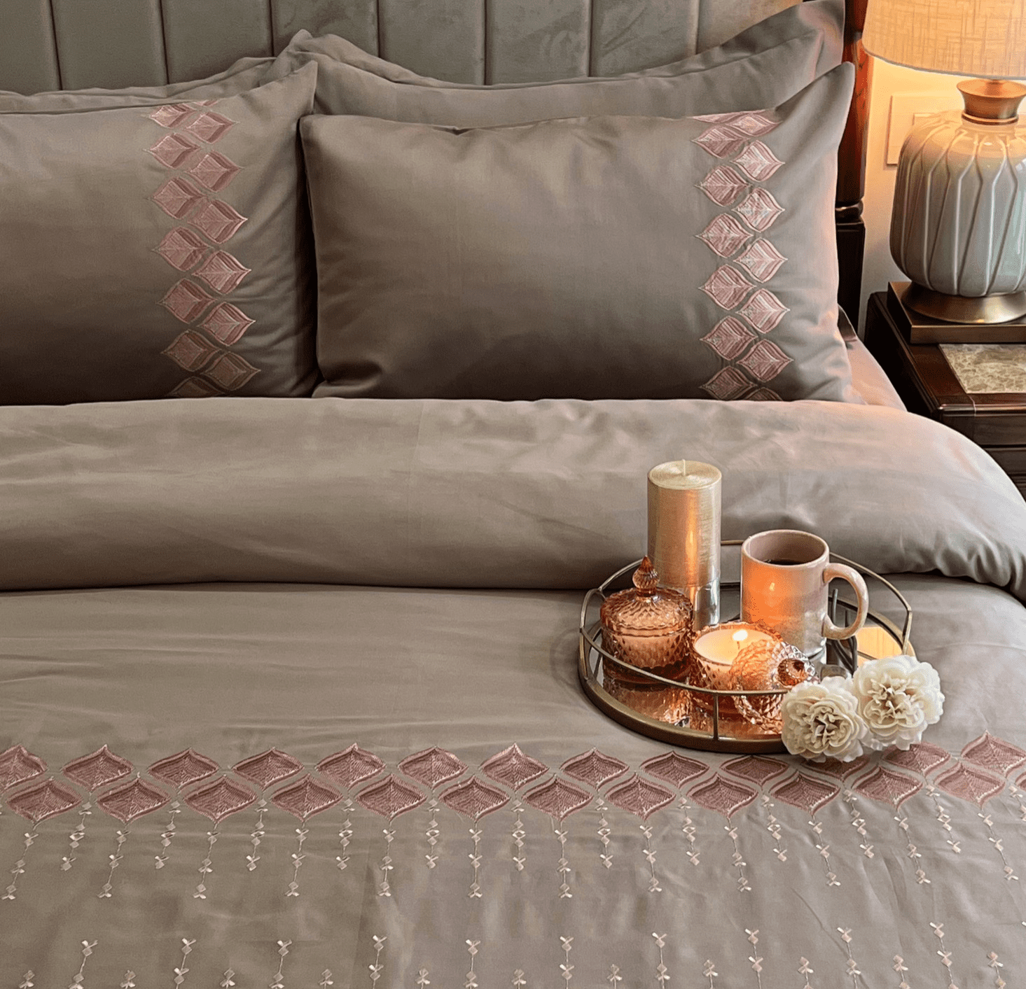 Leaflet Taupe Syona Duvet Cover