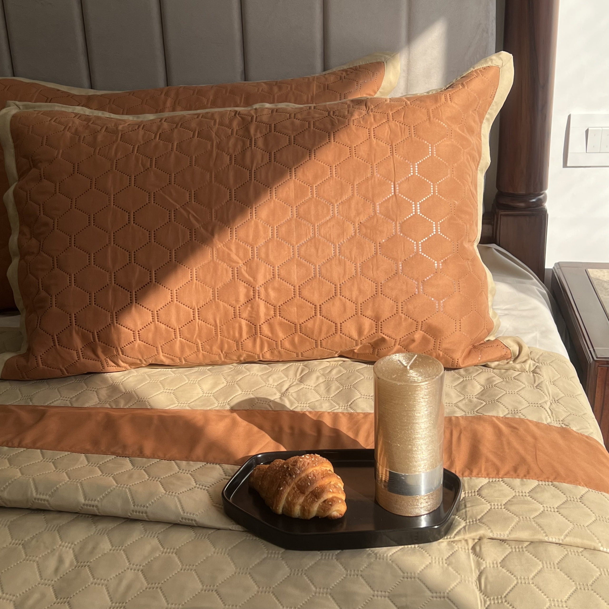 Quilted Rust Beige Bedspread