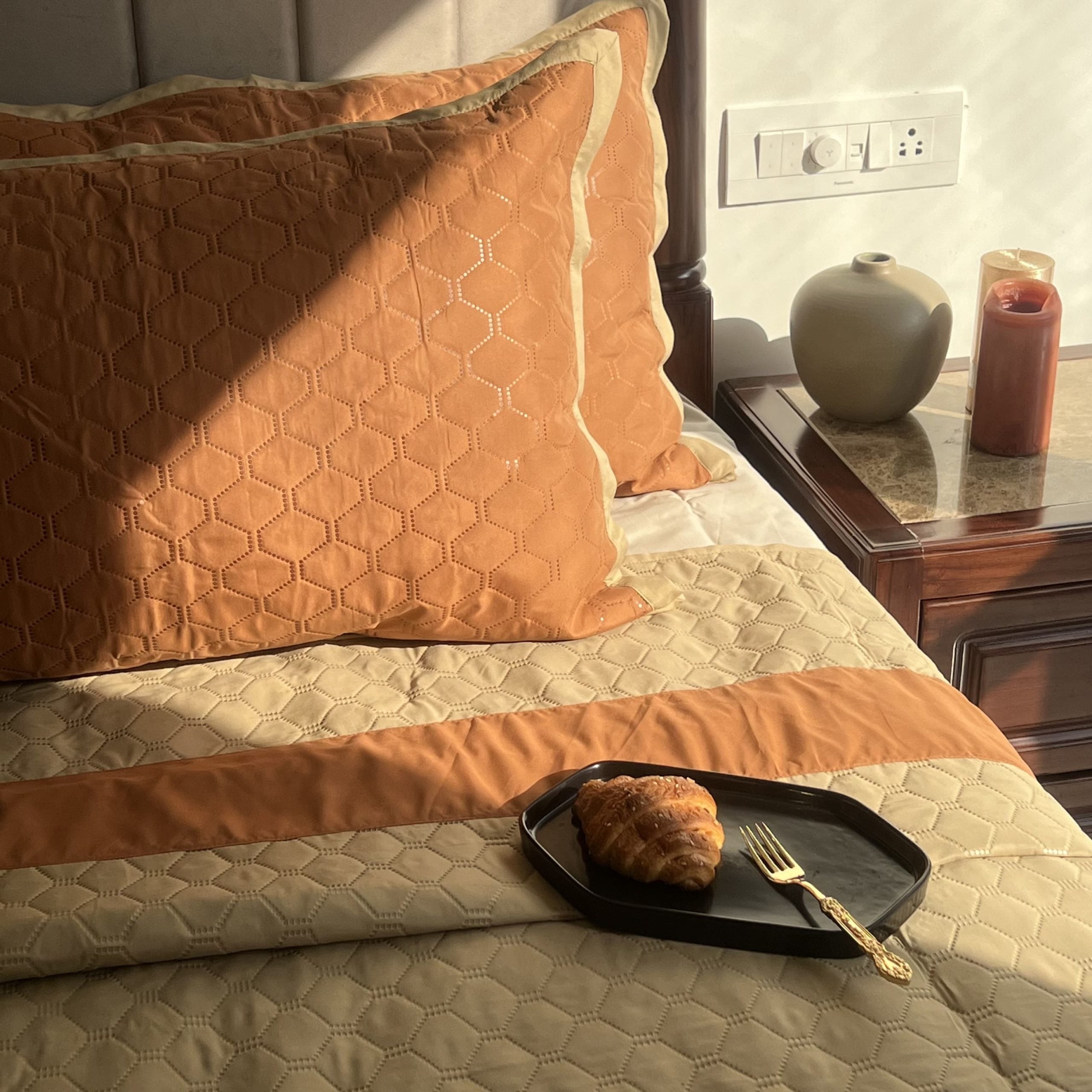 Quilted Rust Beige Bedspread