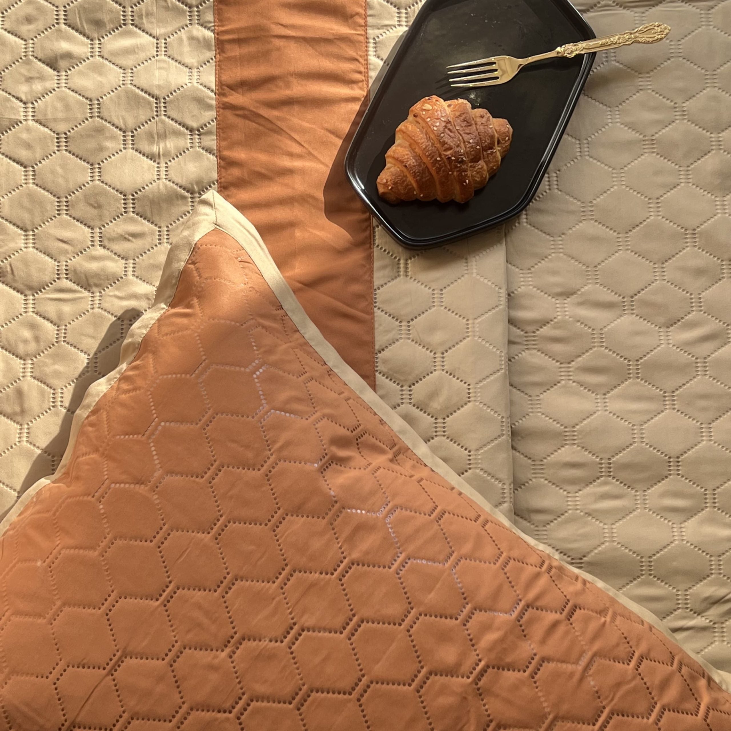 Quilted Rust Beige Bedspread