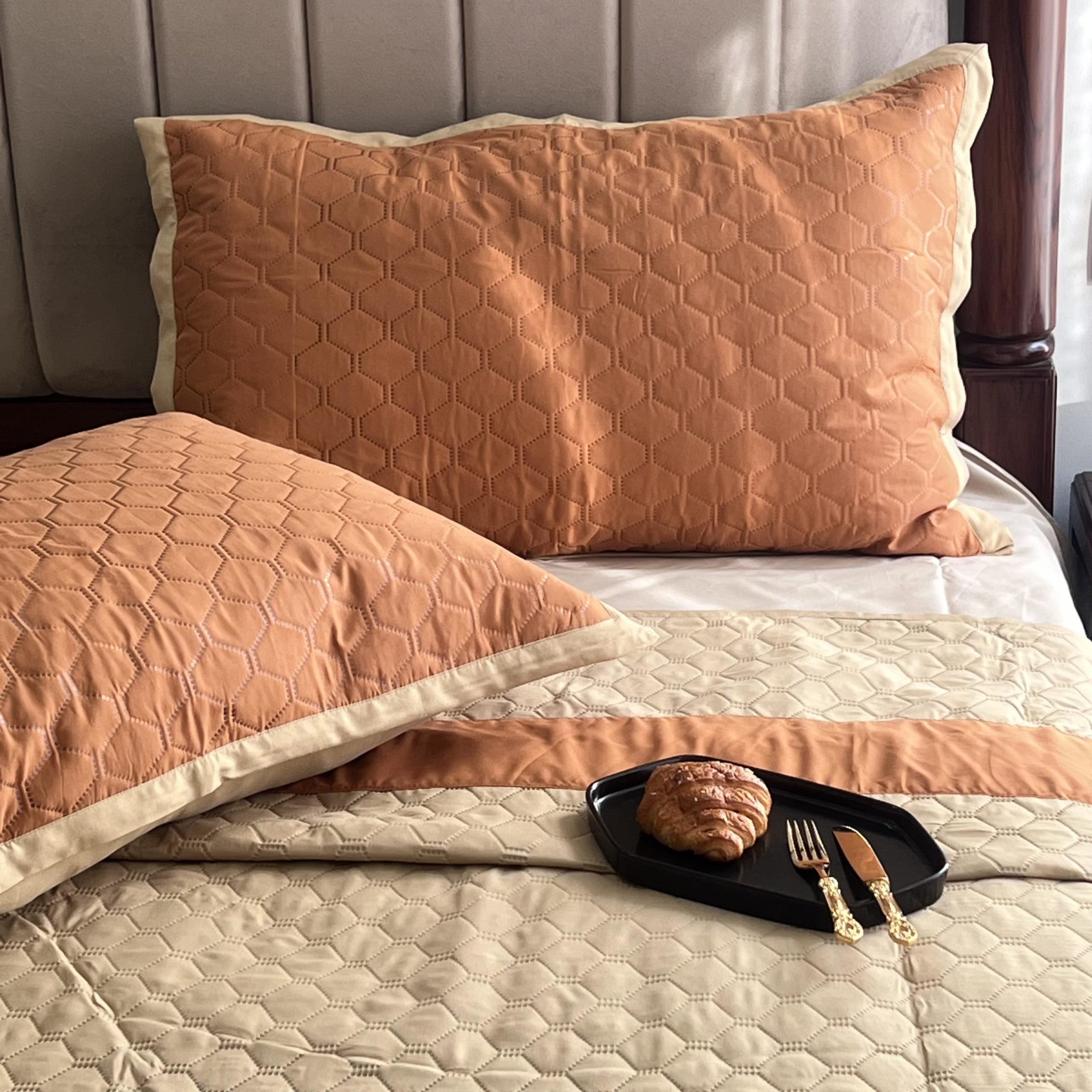 Quilted Rust Beige Bedspread