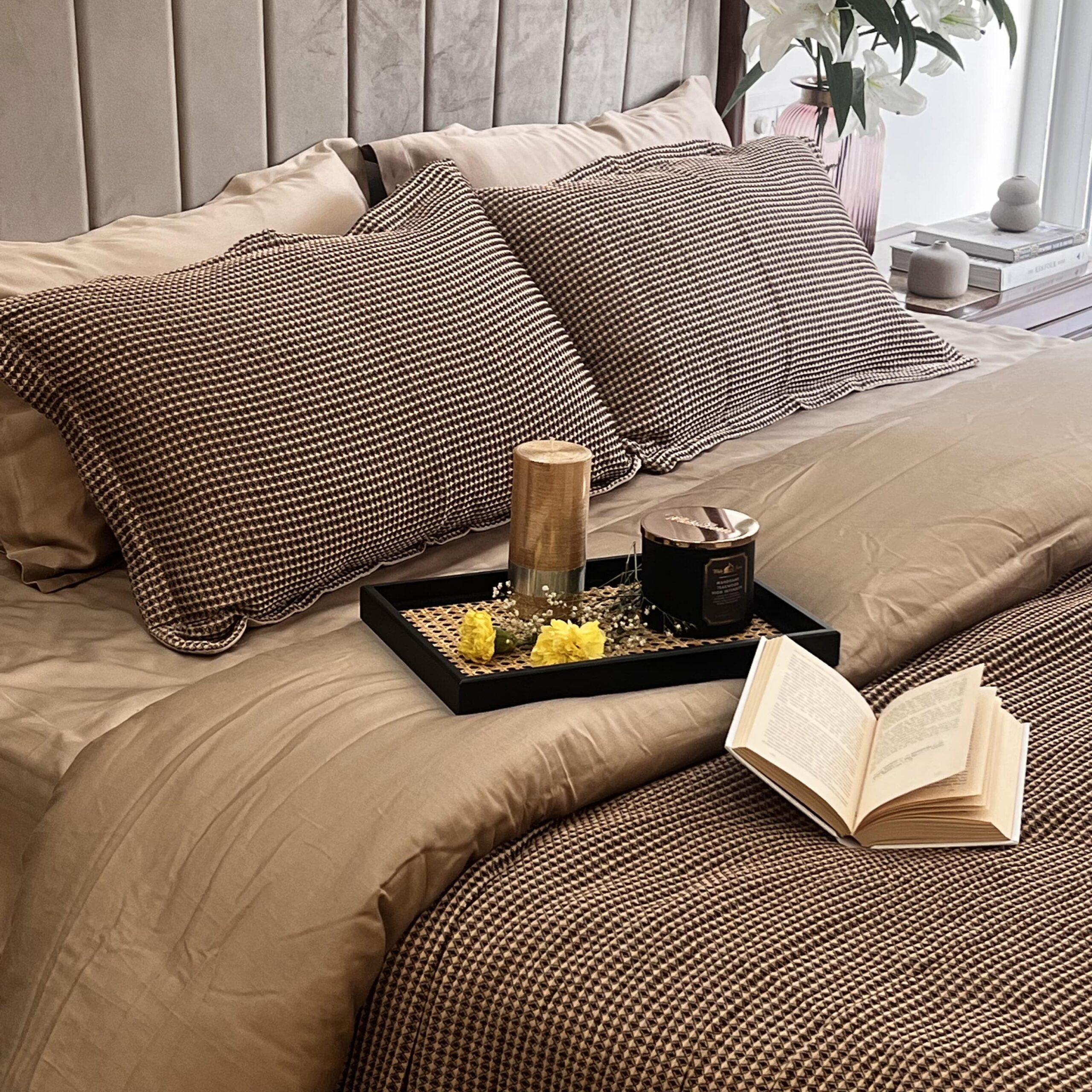 Honeycomb Coffee Woven Duvet Cover Set