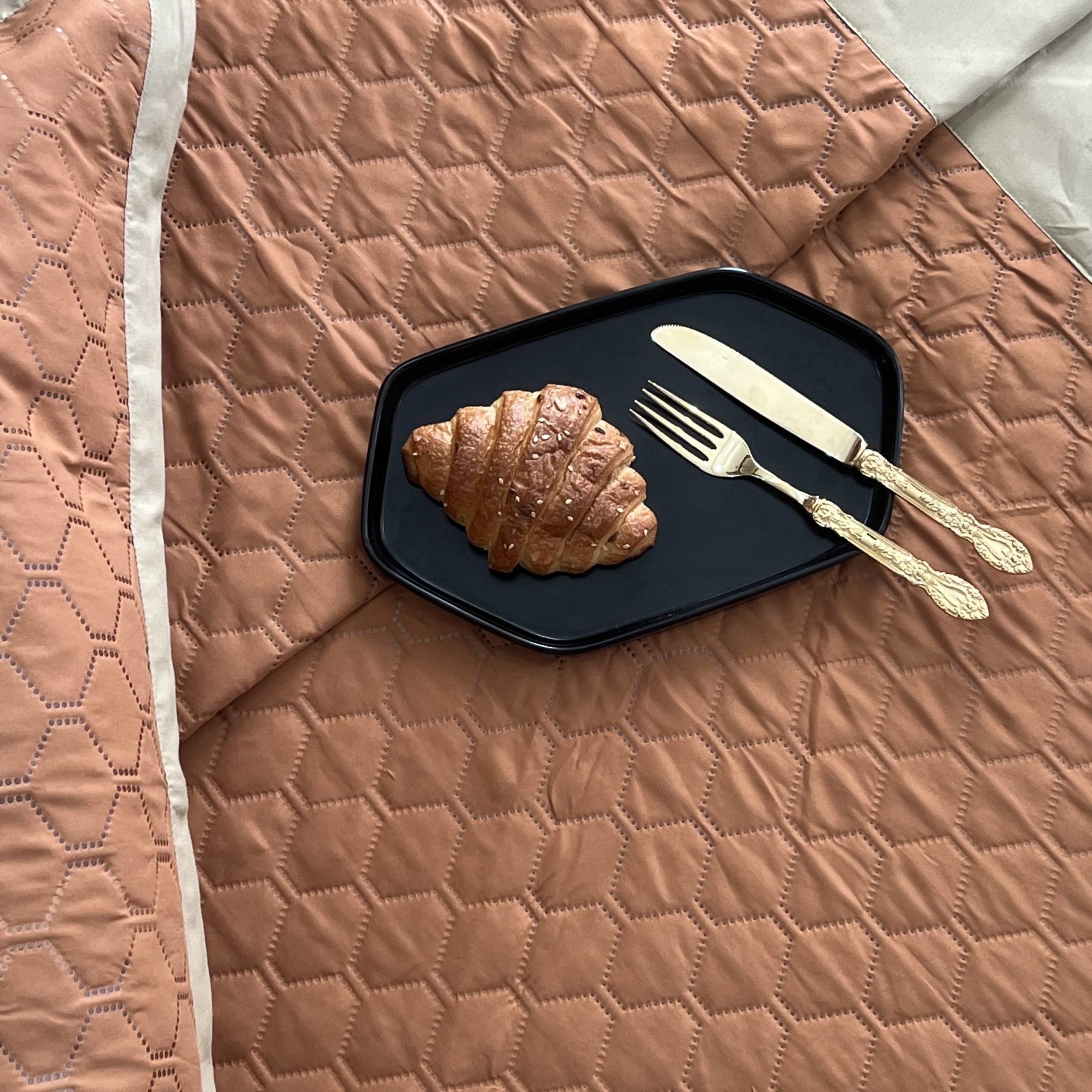 Quilted Rust Beige Bedspread